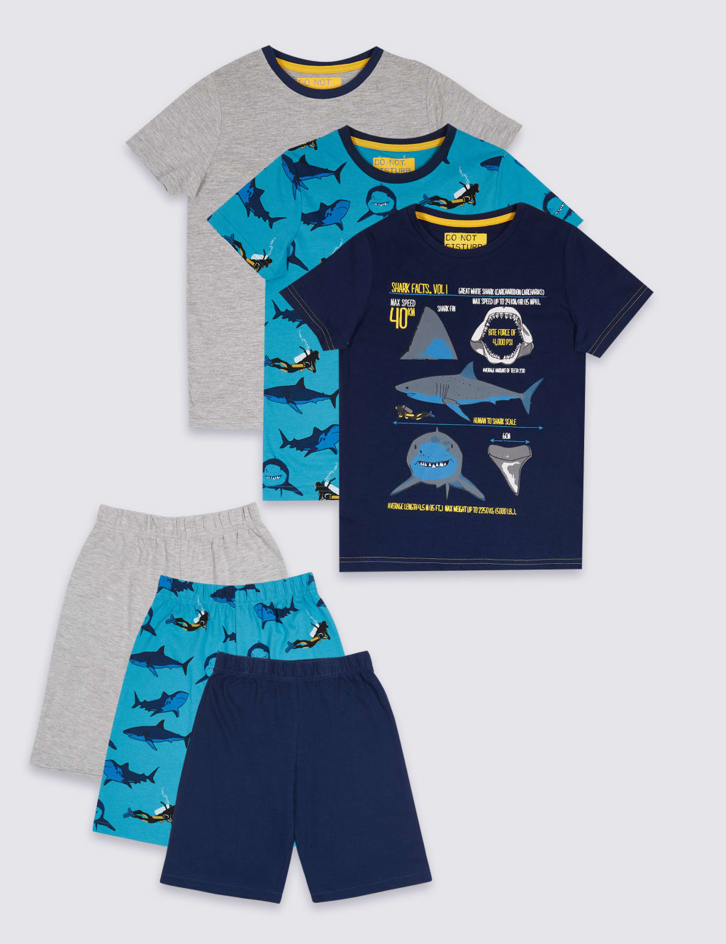 3 Pack Shark Pyjamas (3-16 Years) 1 of 7