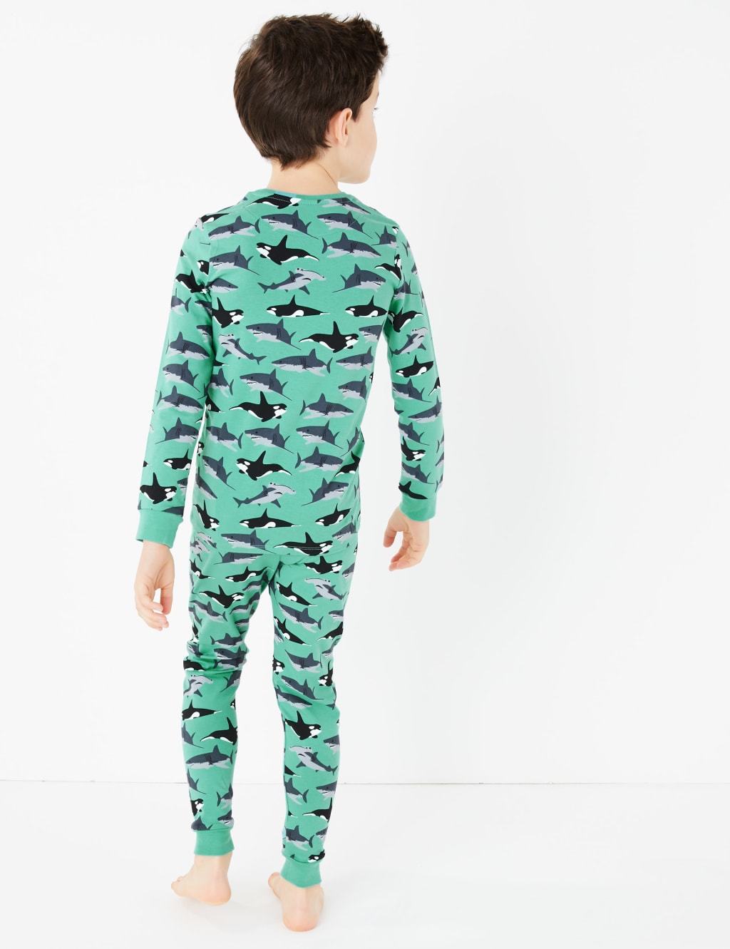 Cotton Rich Shark and Whale Print Pyjama Set 7 16 Yrs M S