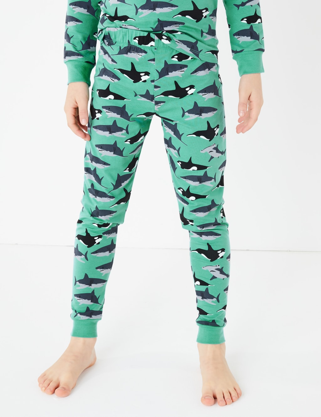 Cotton Rich Shark and Whale Print Pyjama Set 7 16 Yrs M S