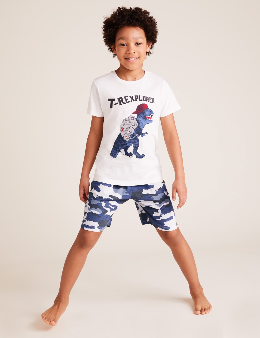 RAINING DINOSAUR SHORT SLEEVE  PYJAMA SET - YELLOW