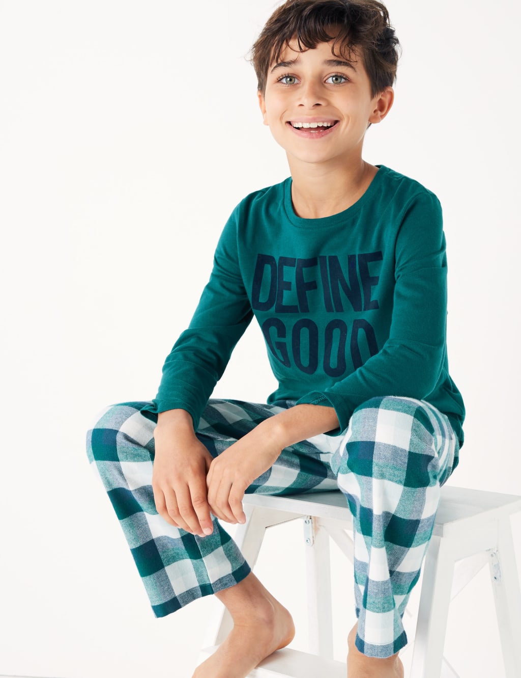 Define Good Slogan Checked Pyjama Set (1-16 Years) 1 of 5