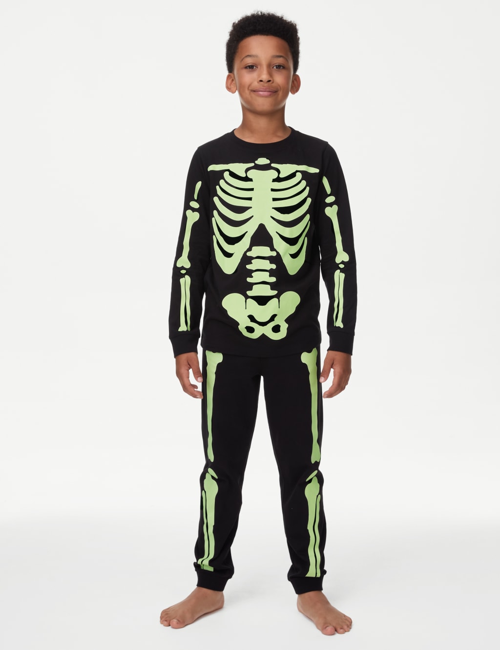 Pure Cotton Glow In The Dark Skeleton Pyjamas 1 16 Yrs M S Collection M S