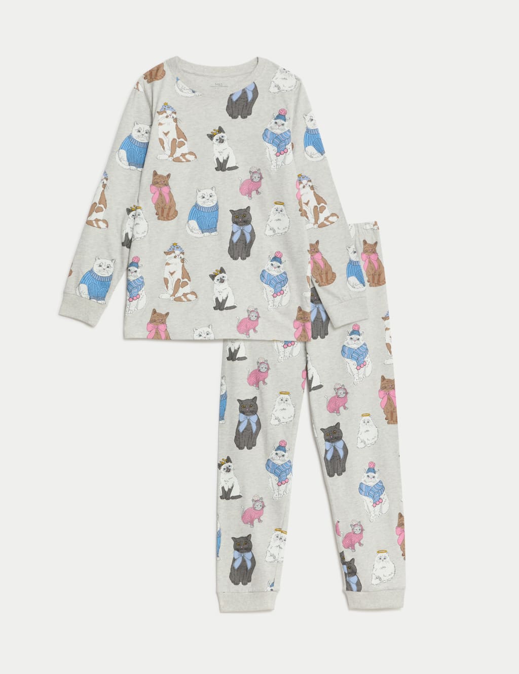 Pure Cotton Christmas Cat Pyjamas 6 16 Yrs M S Collection M S