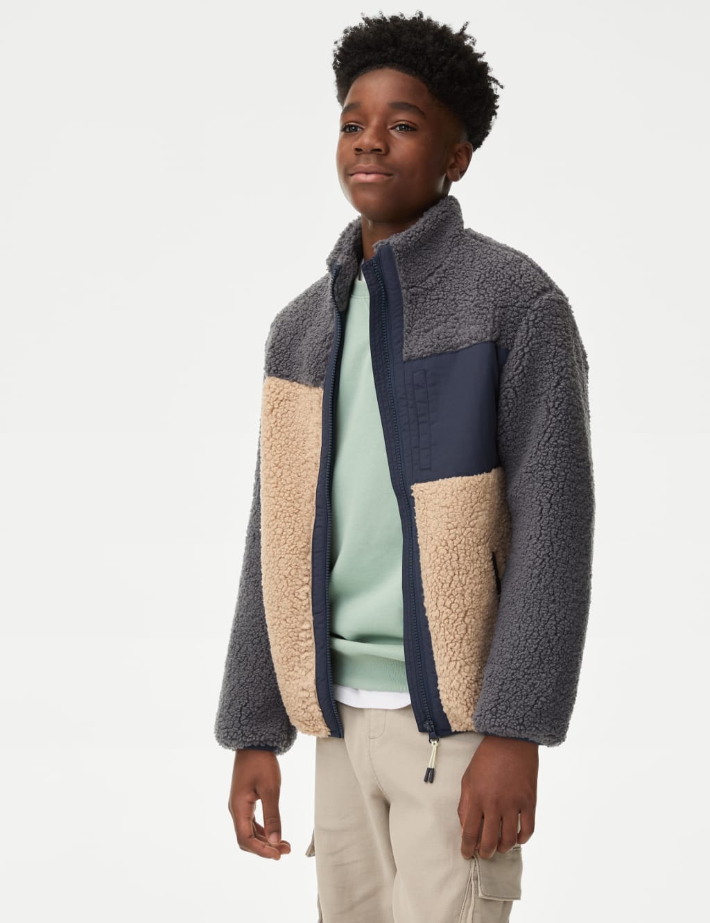 Colour block borg jacket sale