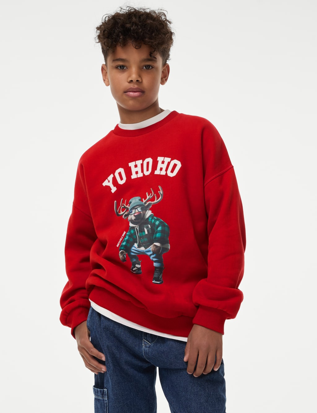 Cotton Rich Reindeer Christmas Sweatshirt 6 16 Yrs M S Collection M S