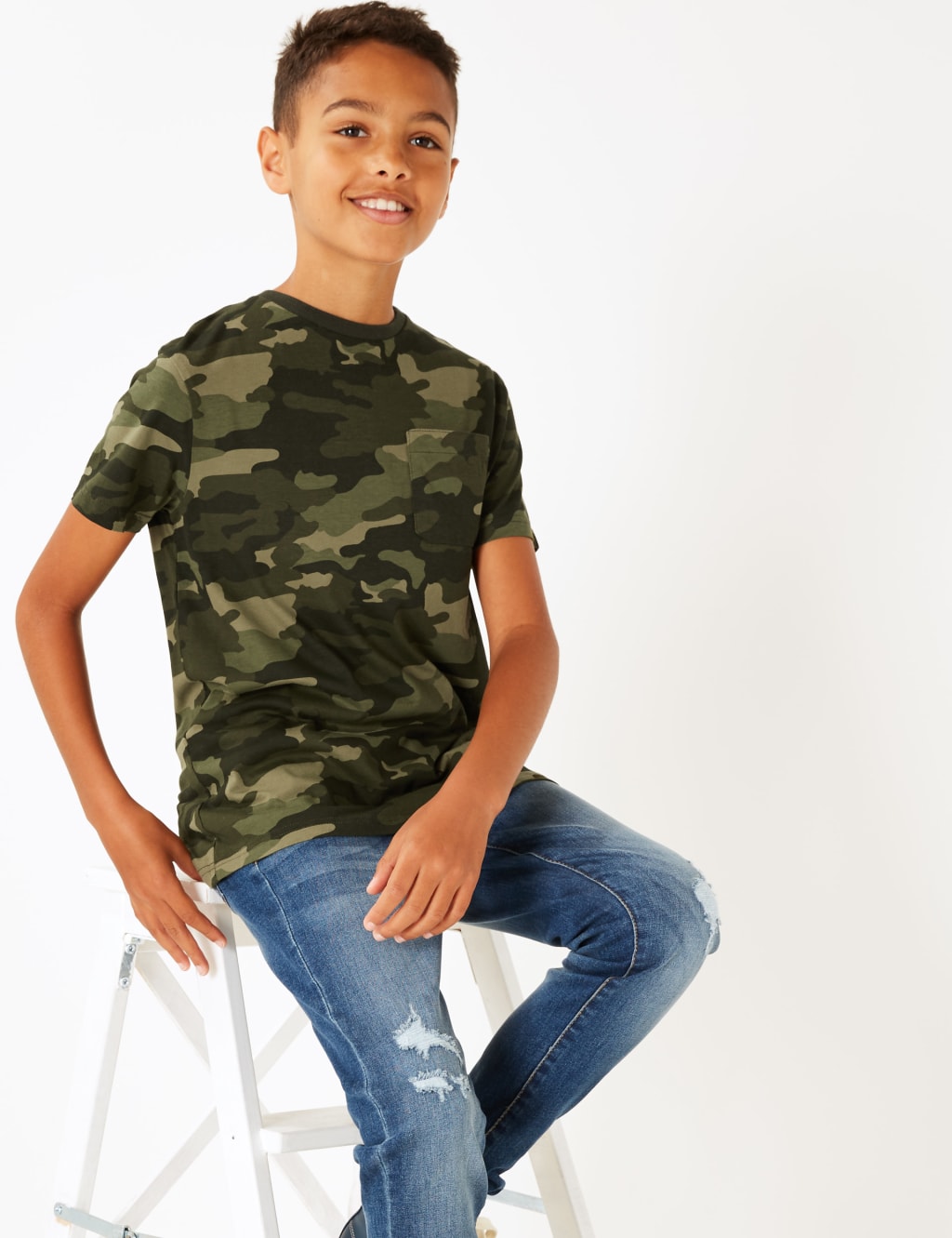 Pure Cotton Camo Print T-Shirt (6-16 Yrs) 1 of 4