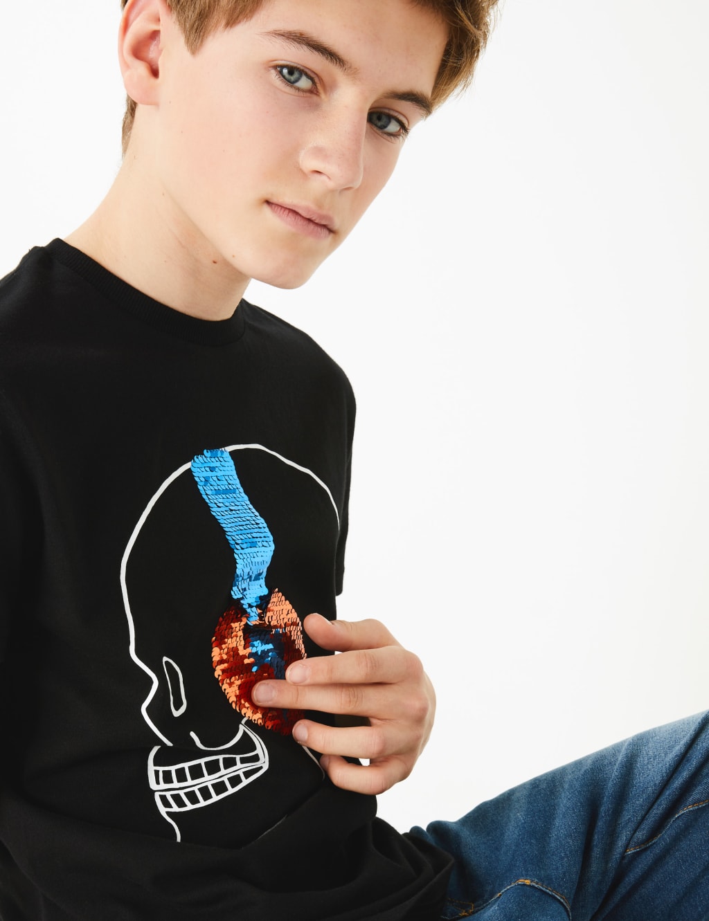 Cotton Reversible Sequin Skull T-Shirt (6-16 Yrs) 1 of 5