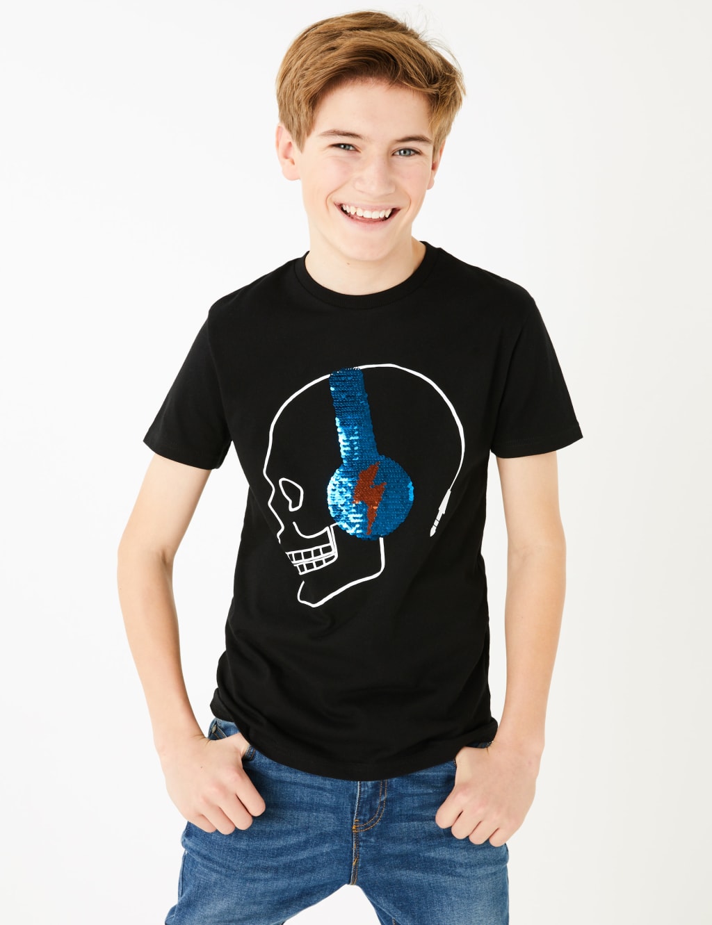 Cotton Reversible Sequin Skull T-Shirt (6-16 Yrs) 3 of 5
