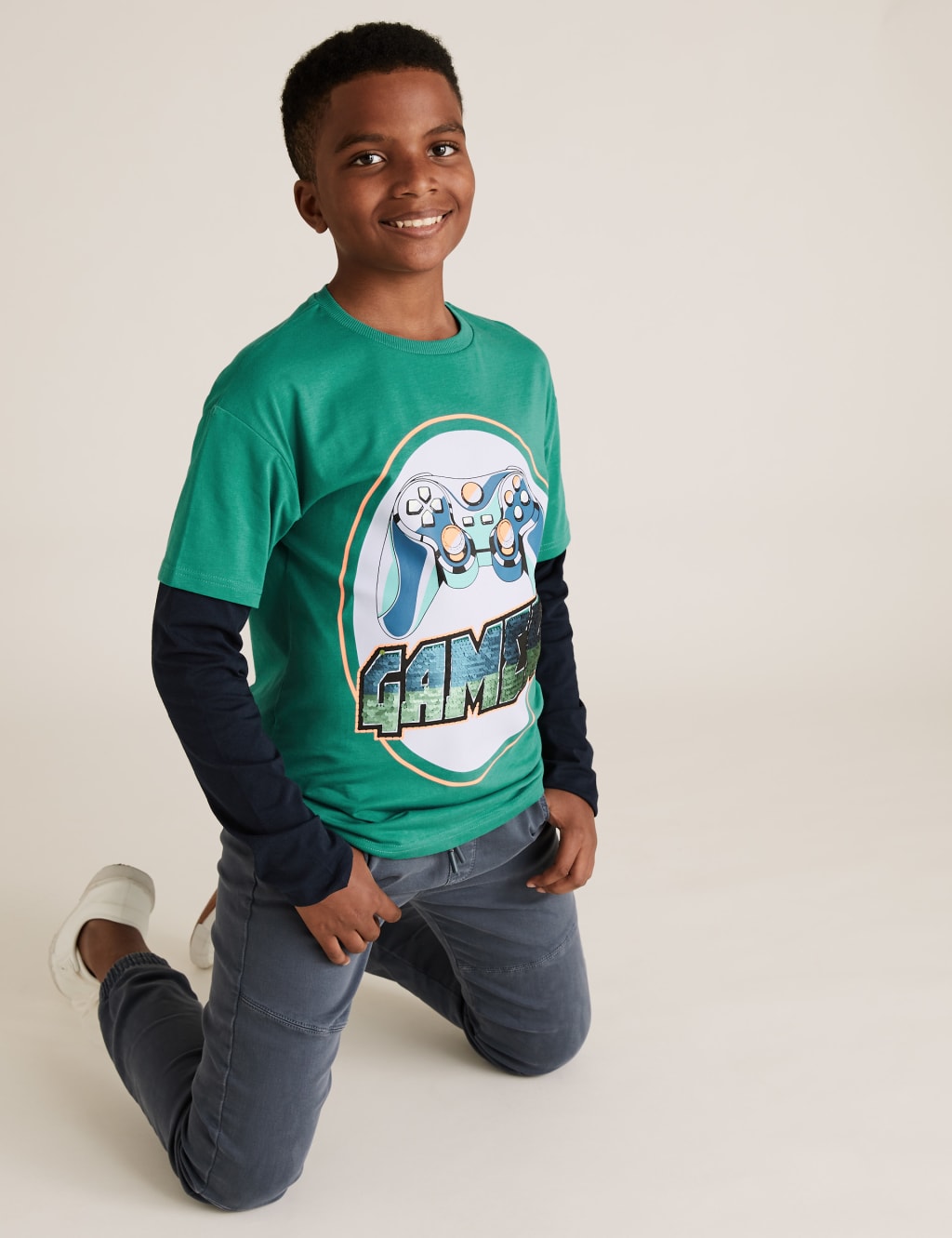 Cotton Sequin Gamer Slogan Top (6-16 Yrs) 1 of 5