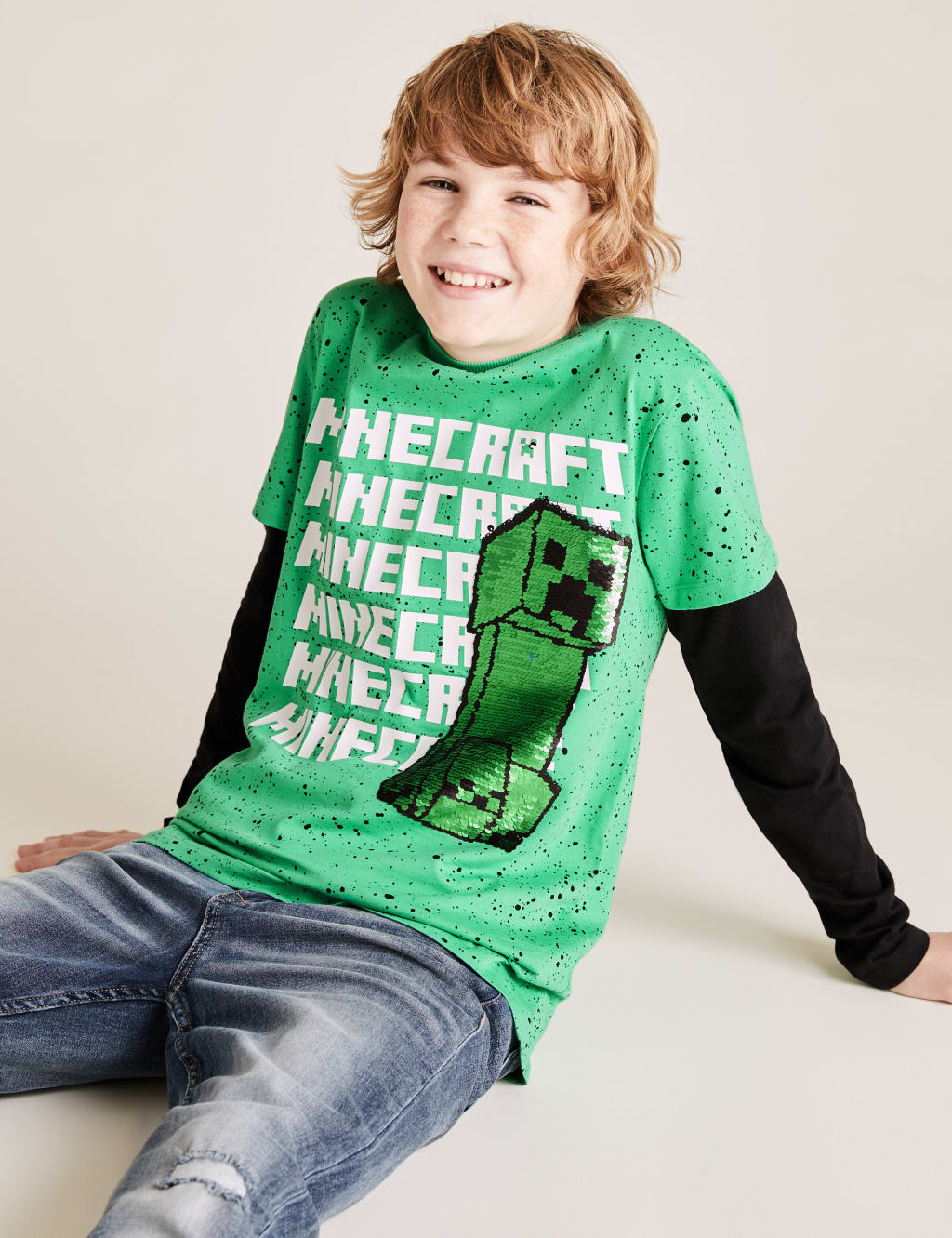 Pure Cotton Minecraft™ Sequin Top (6-14 Yrs) 1 of 6