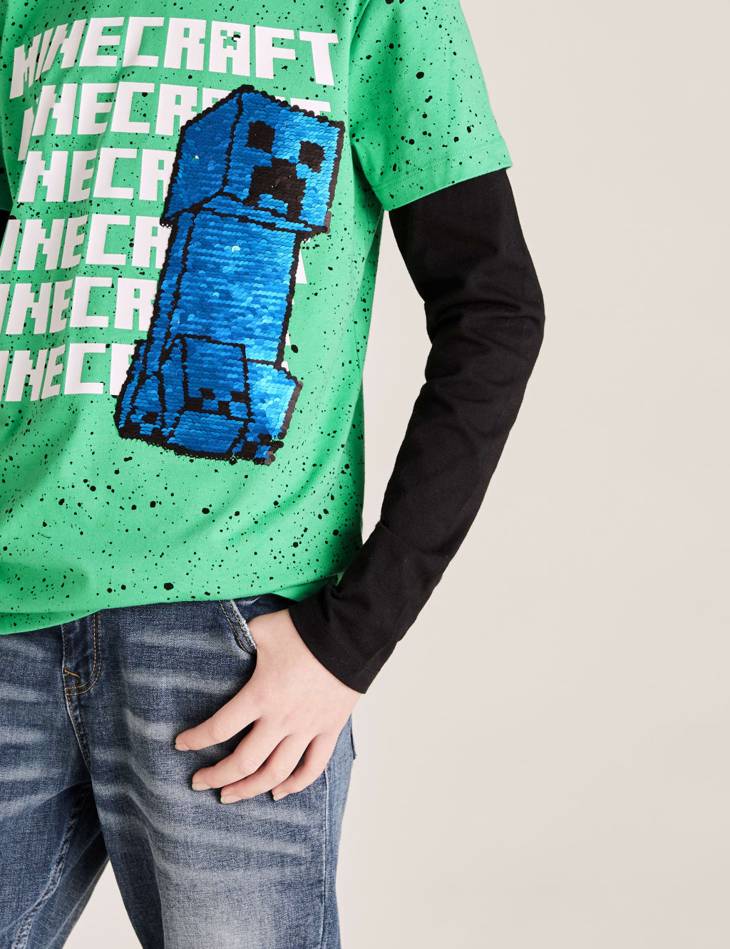 Pure Cotton Minecraft™ Sequin Top (6-14 Yrs) 3 of 6