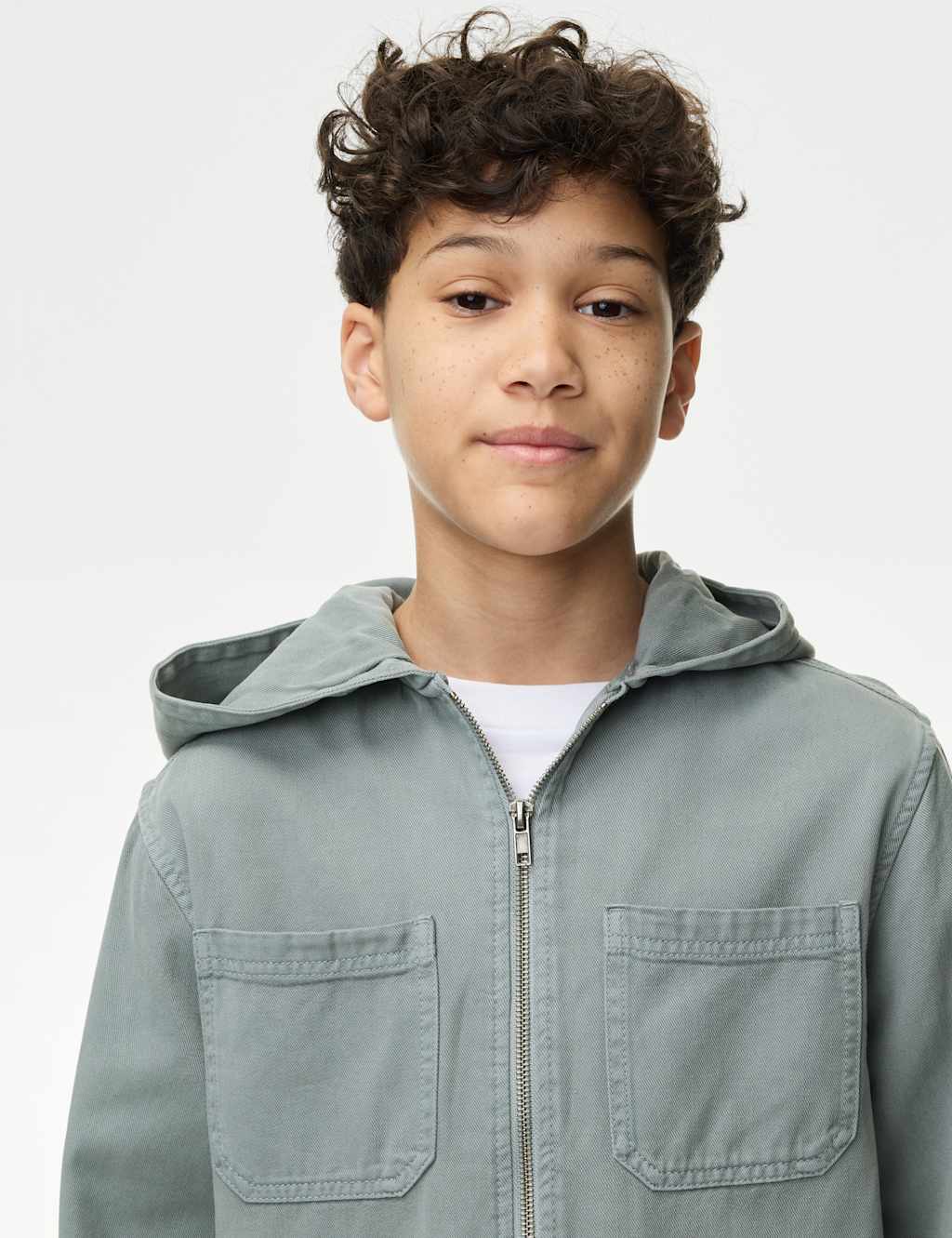 Cotton Blend Hooded Zip Shacket (6-16 Yrs) 4 of 6