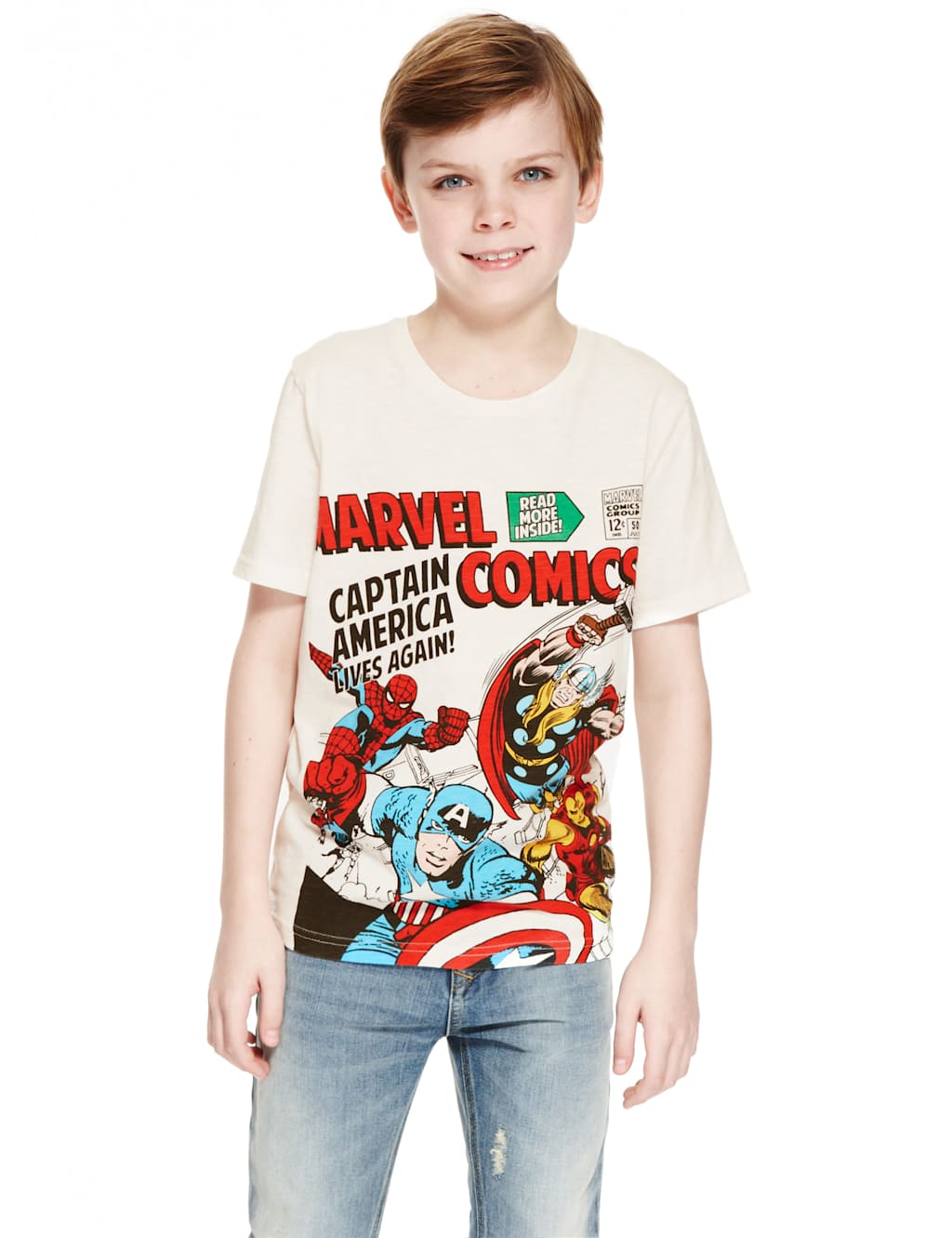 Pure Cotton Marvel Comic Characters T-Shirt with Stickers (5-14 Years) 1 of 5