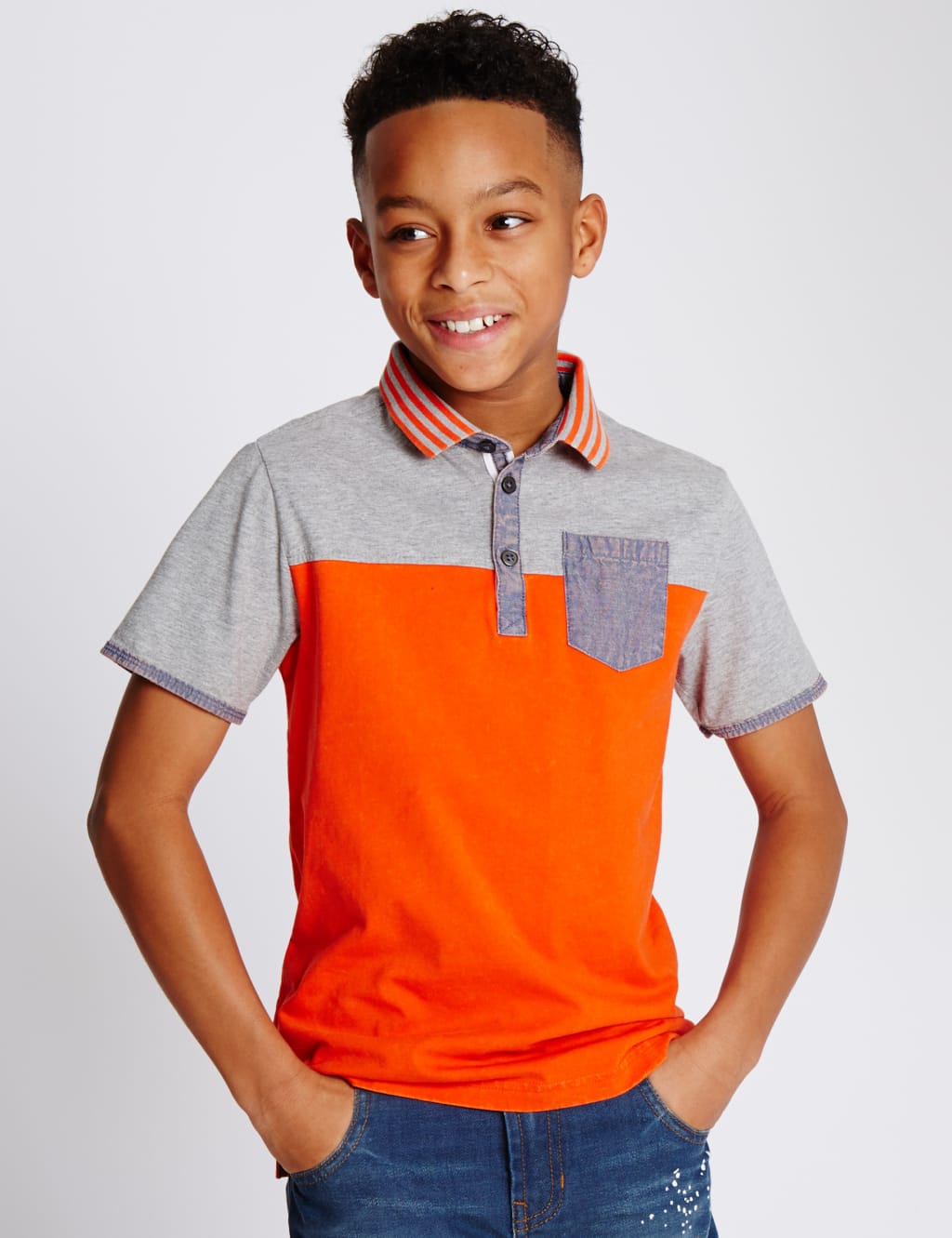 Pure Cotton Colour Block Polo Shirt (5-14 Years) 1 of 3