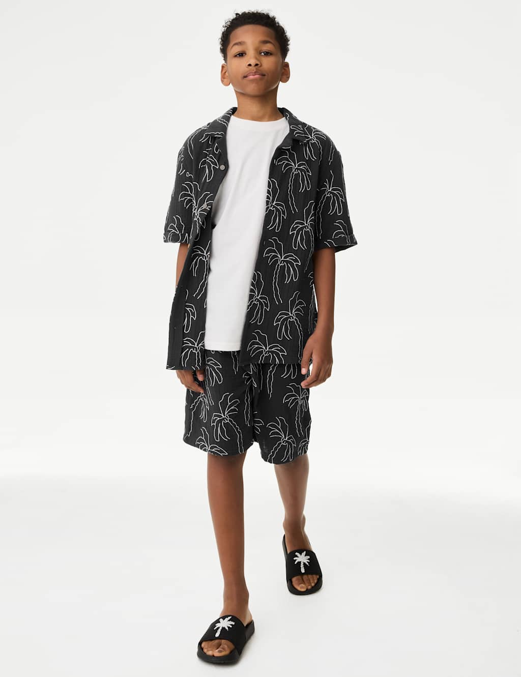Pure Cotton Textured Palm Tree Shorts (2-16 Yrs) 3 of 5