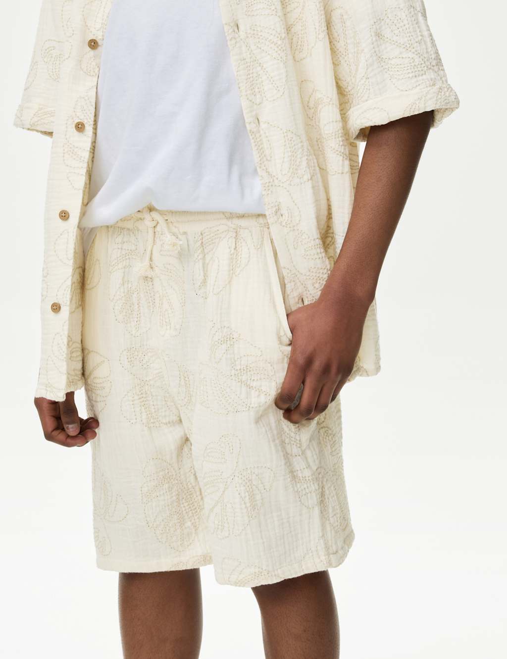 Pure Cotton Textured Palm Tree Shorts (2-16 Yrs) 4 of 6
