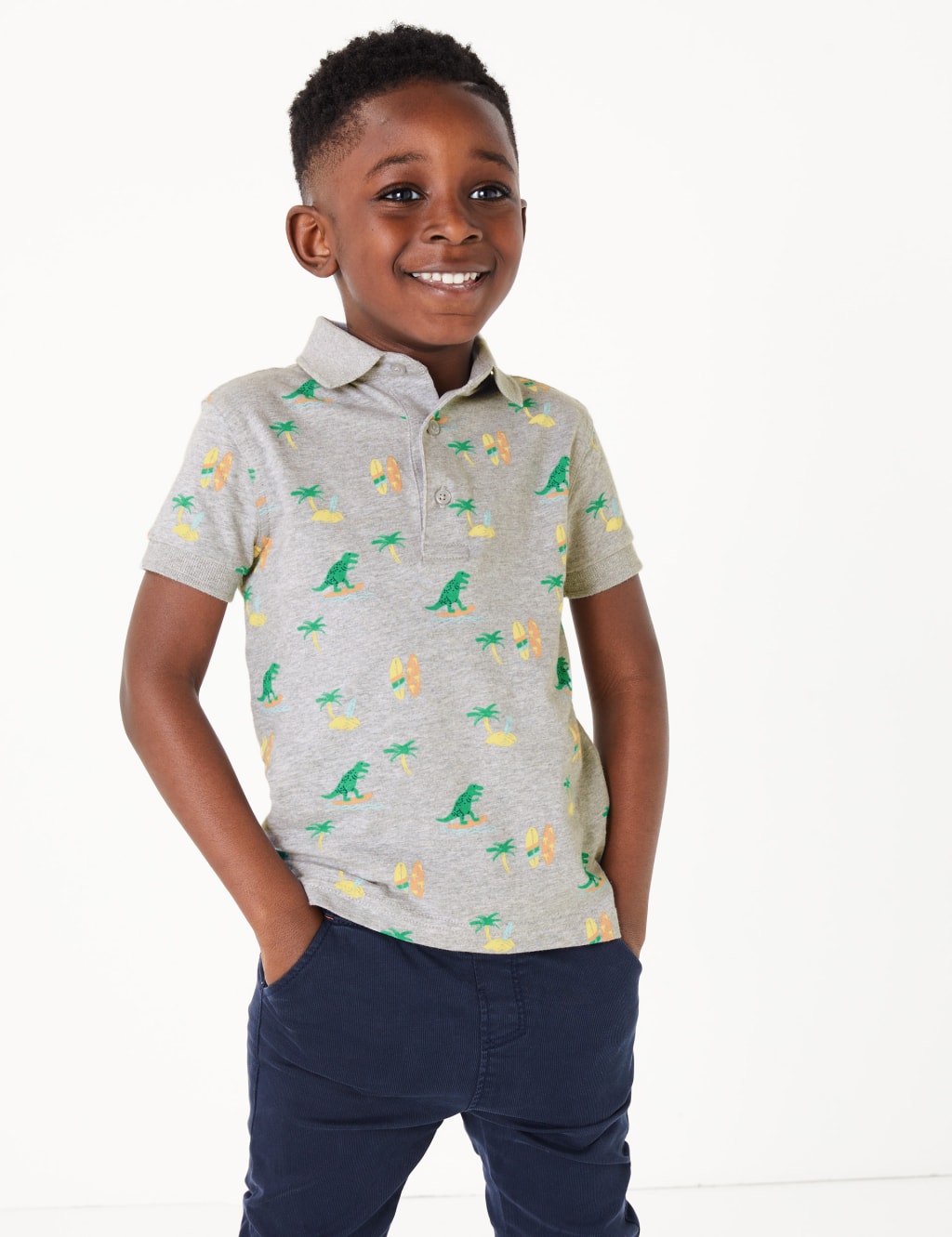 Cotton Dinosaur Print Polo Shirt (2-7 Yrs) 3 of 4