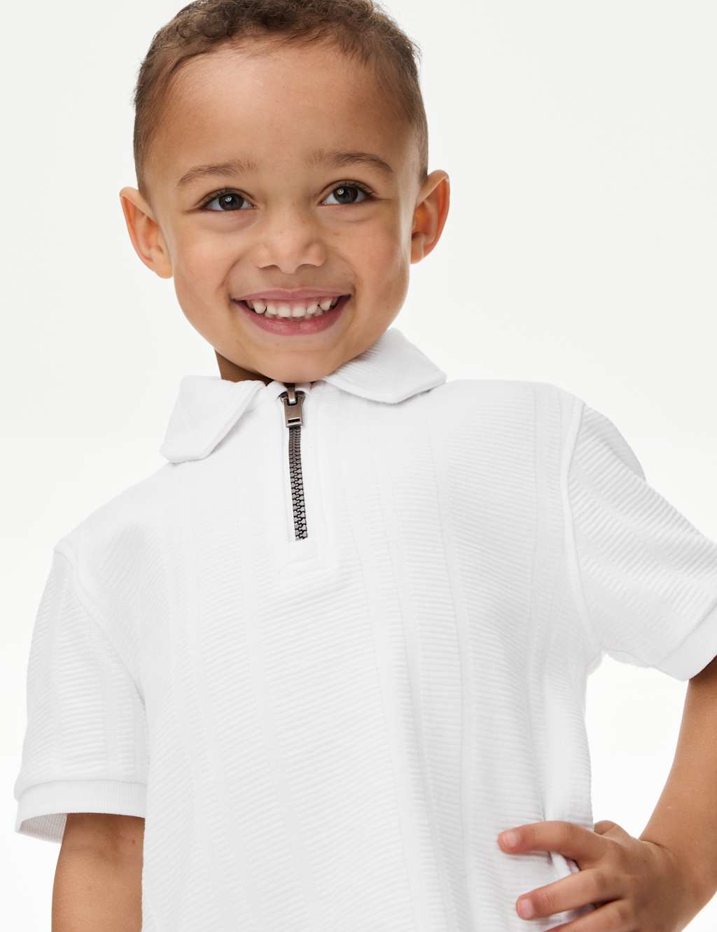 Pure Cotton Ribbed Zip Jersey Polo Shirt (2-8 Yrs) 3 of 5