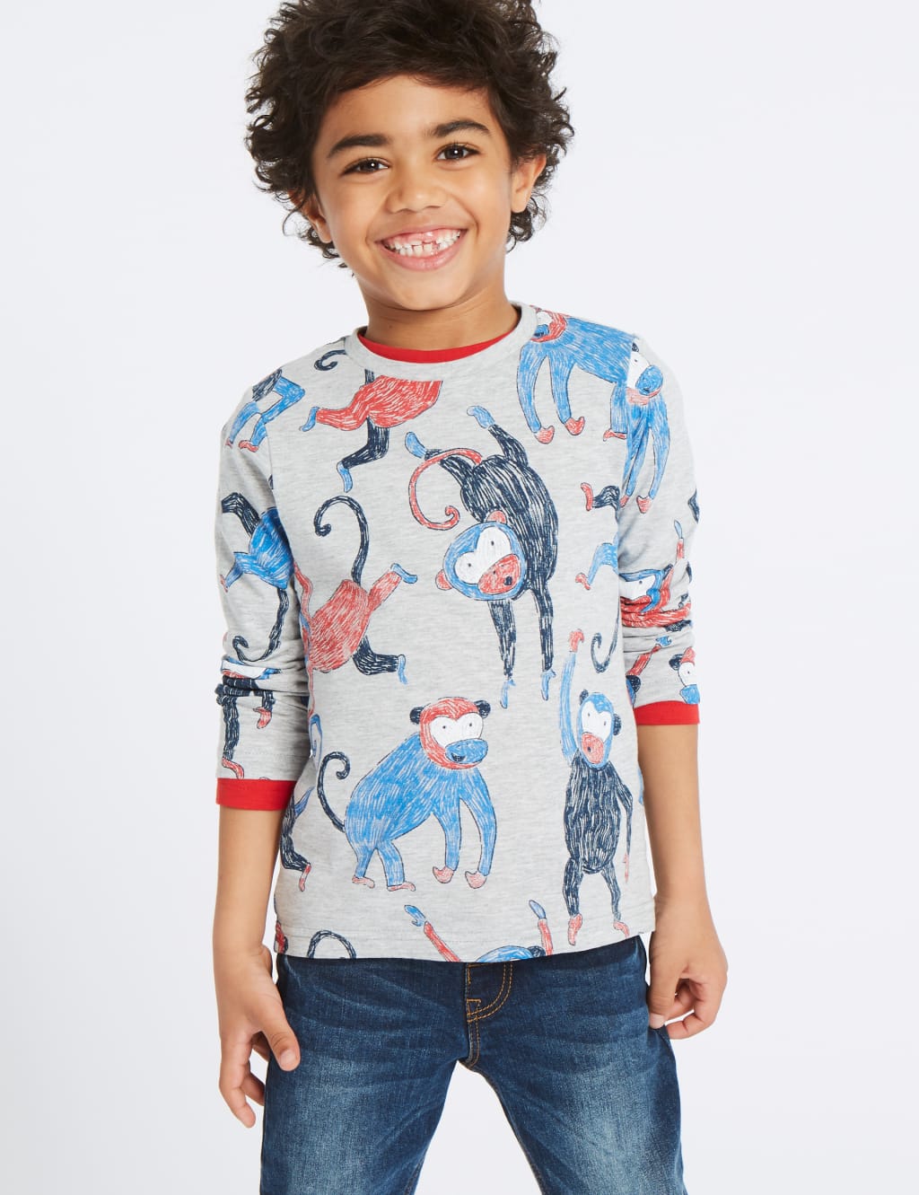 Cotton Rich Monkey Print Top (3 Months - 7 Years) 1 of 5