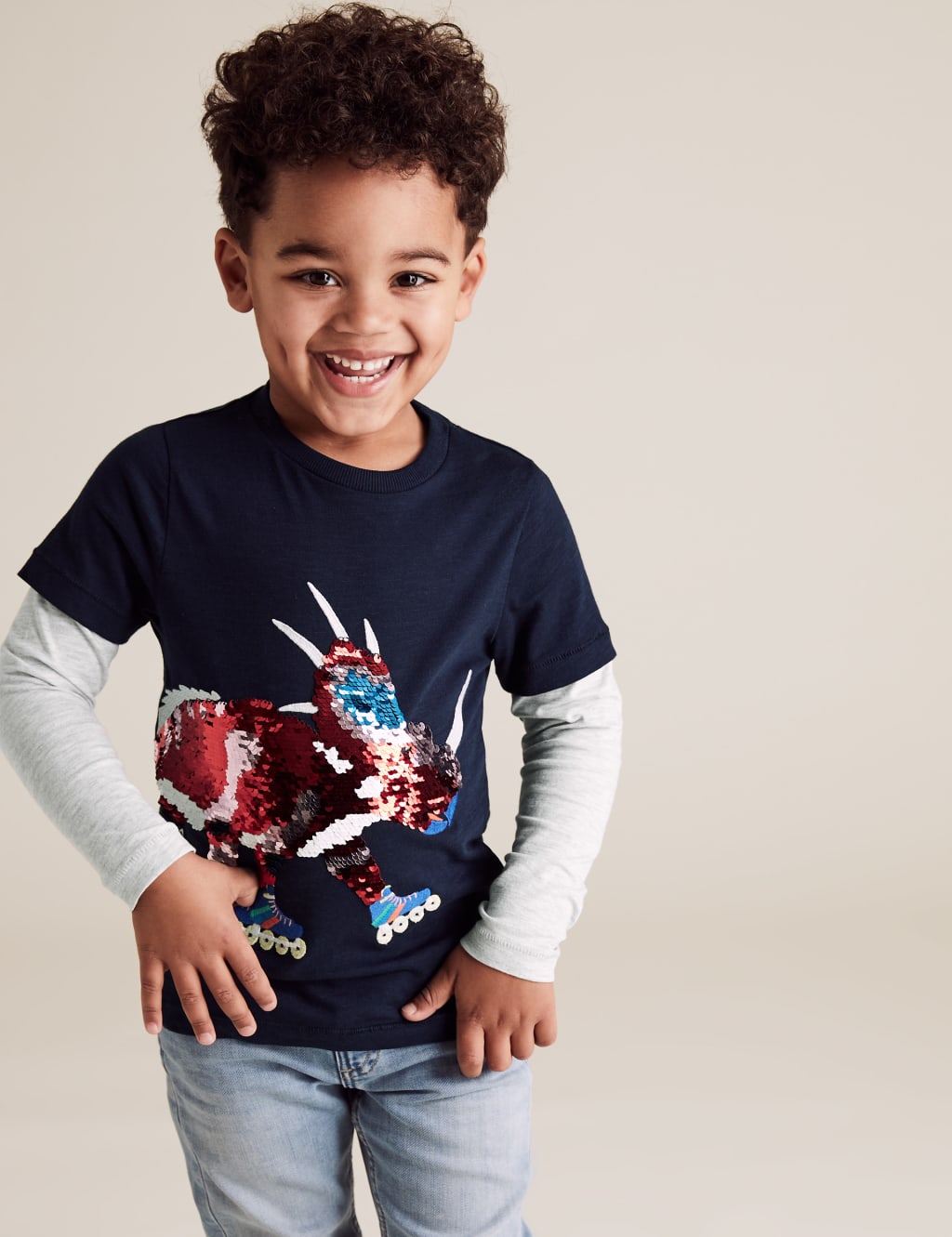 Pure Cotton Reversible Sequin Dinosaur Top (2-7 Yrs) 1 of 6