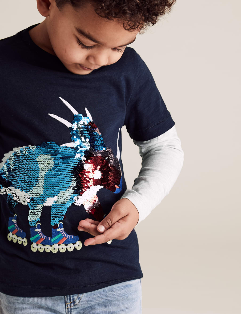 Pure Cotton Reversible Sequin Dinosaur Top (2-7 Yrs) 3 of 6