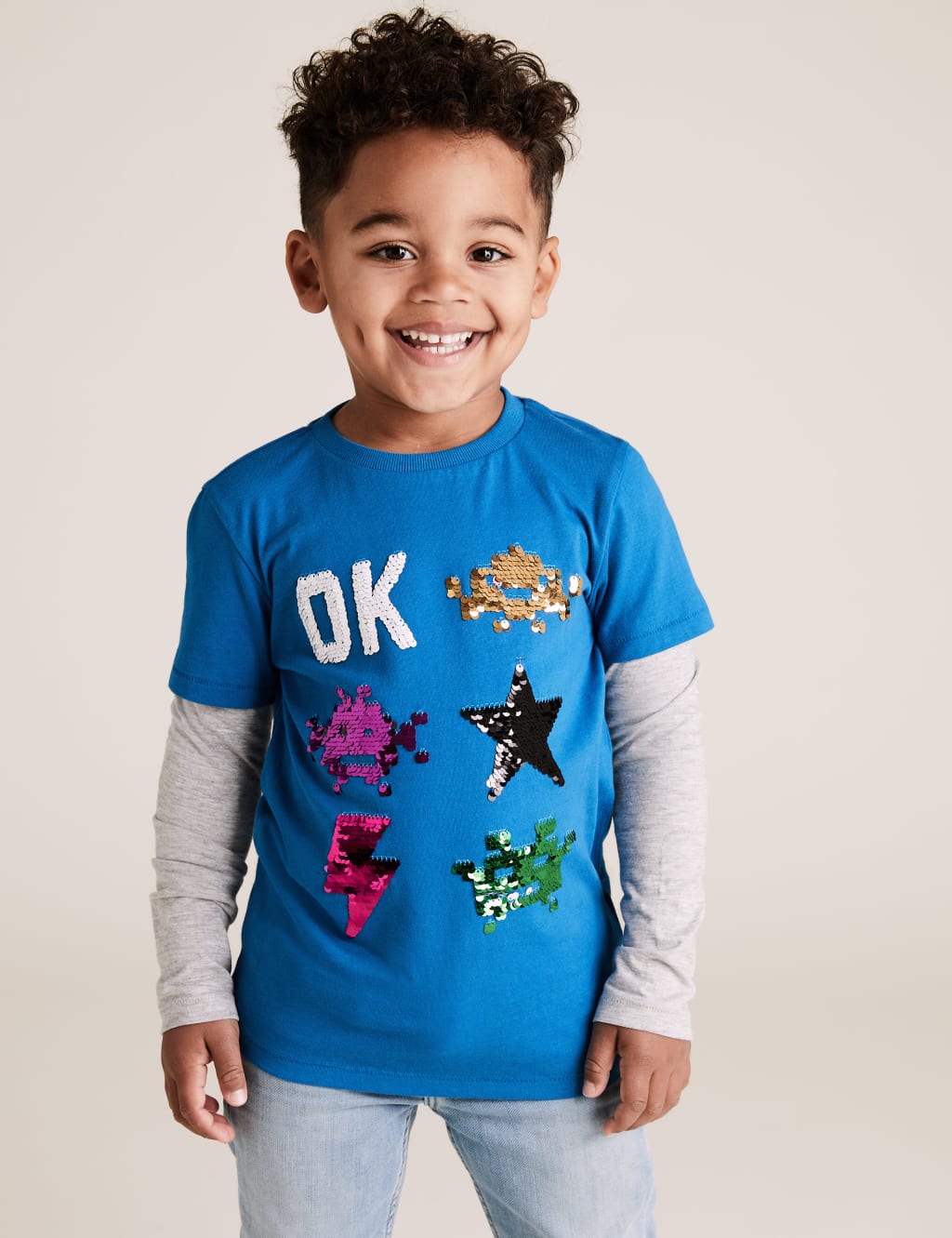 Pure Cotton Space Invaders Sequin Top (2-7 Yrs) 1 of 5