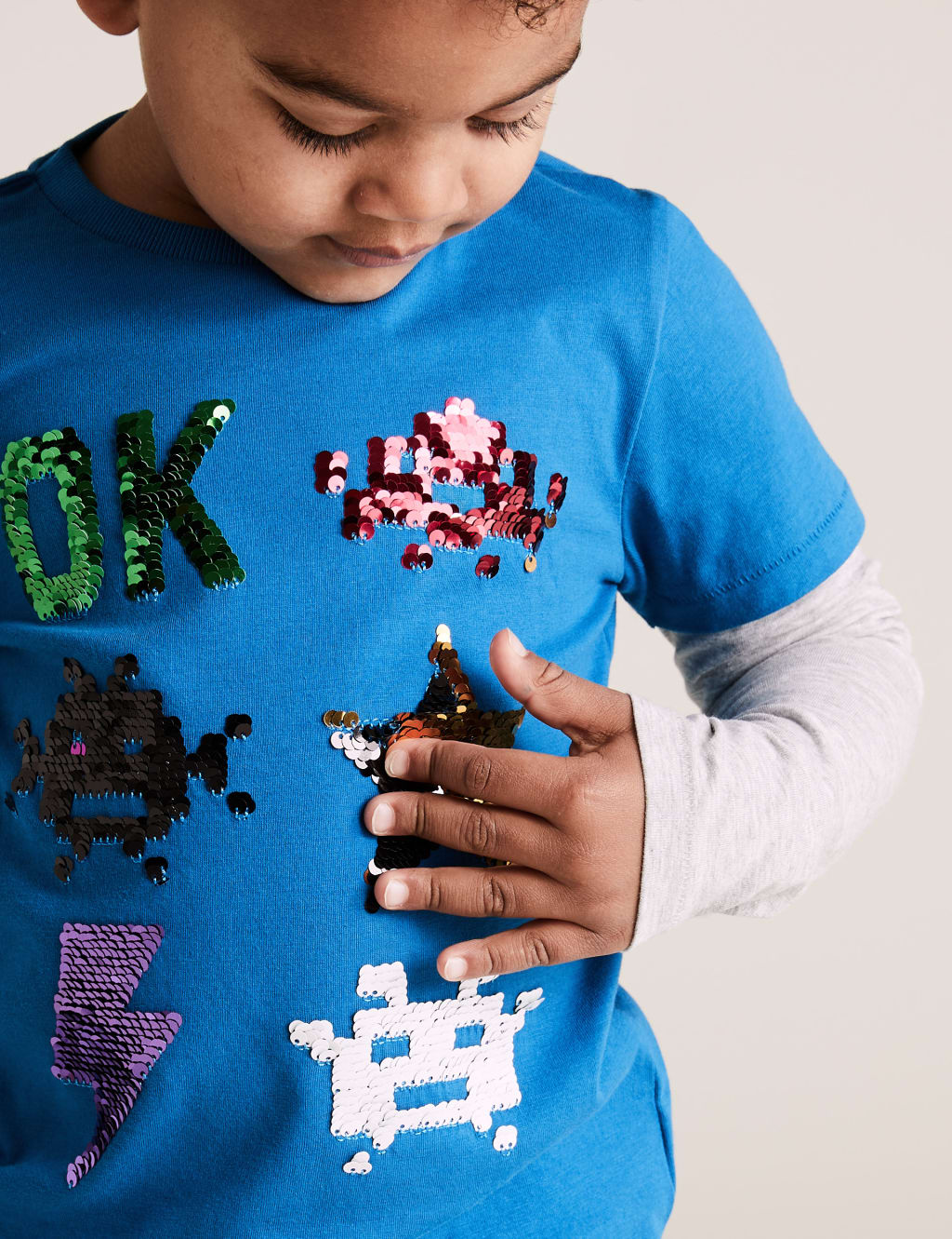 Pure Cotton Space Invaders Sequin Top (2-7 Yrs) 3 of 5