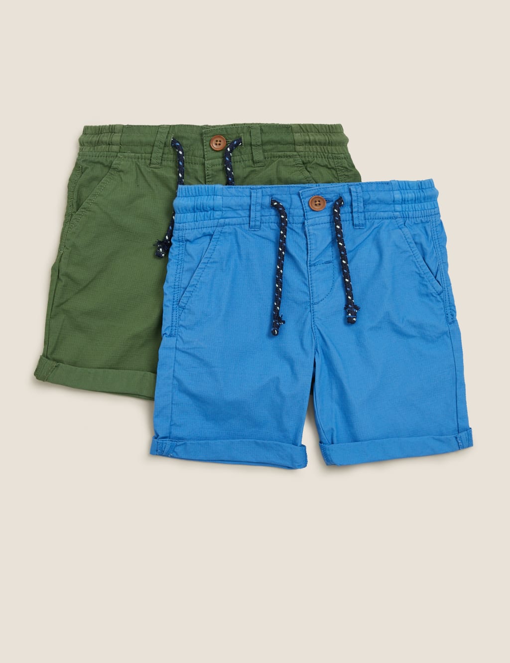2pk Pure Cotton Ripstop Shorts (2-7 Yrs) 1 of 5