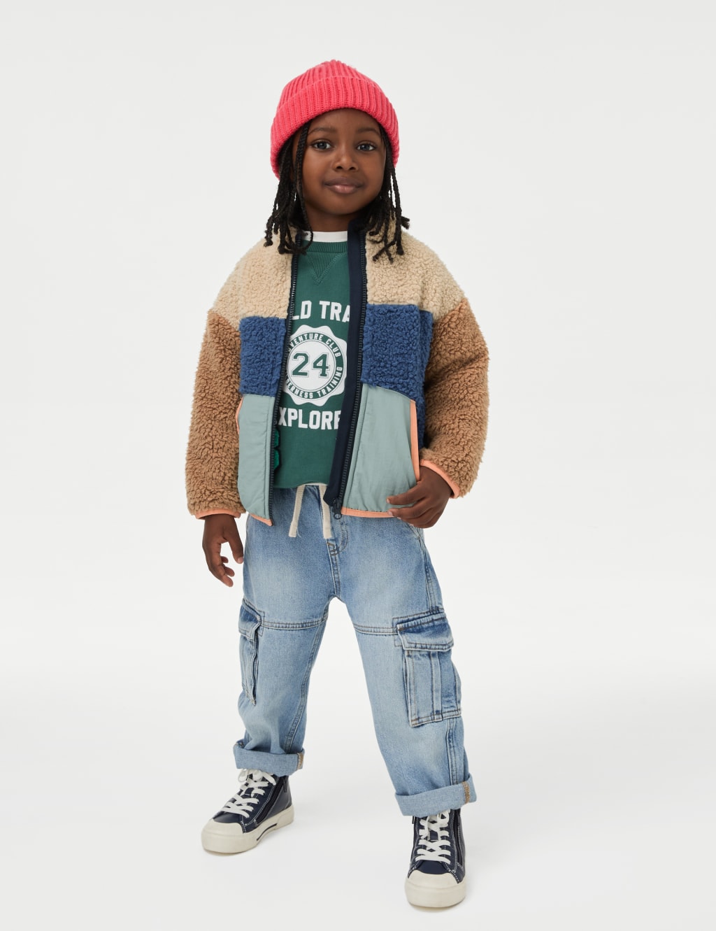 Colour block borg jacket store