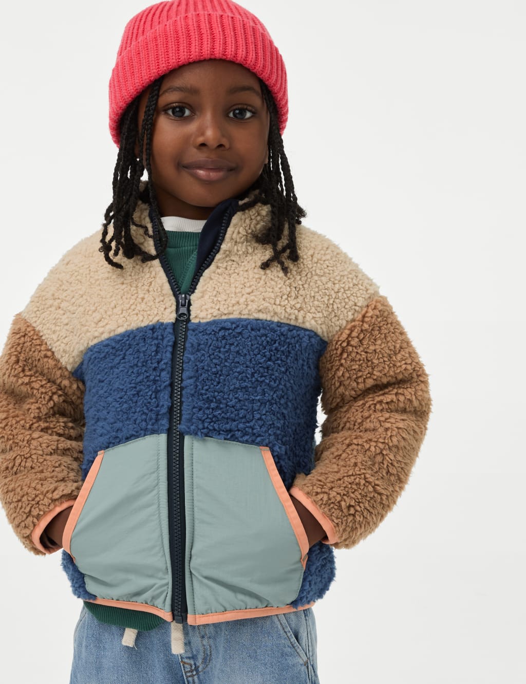 Colour block borg jacket store
