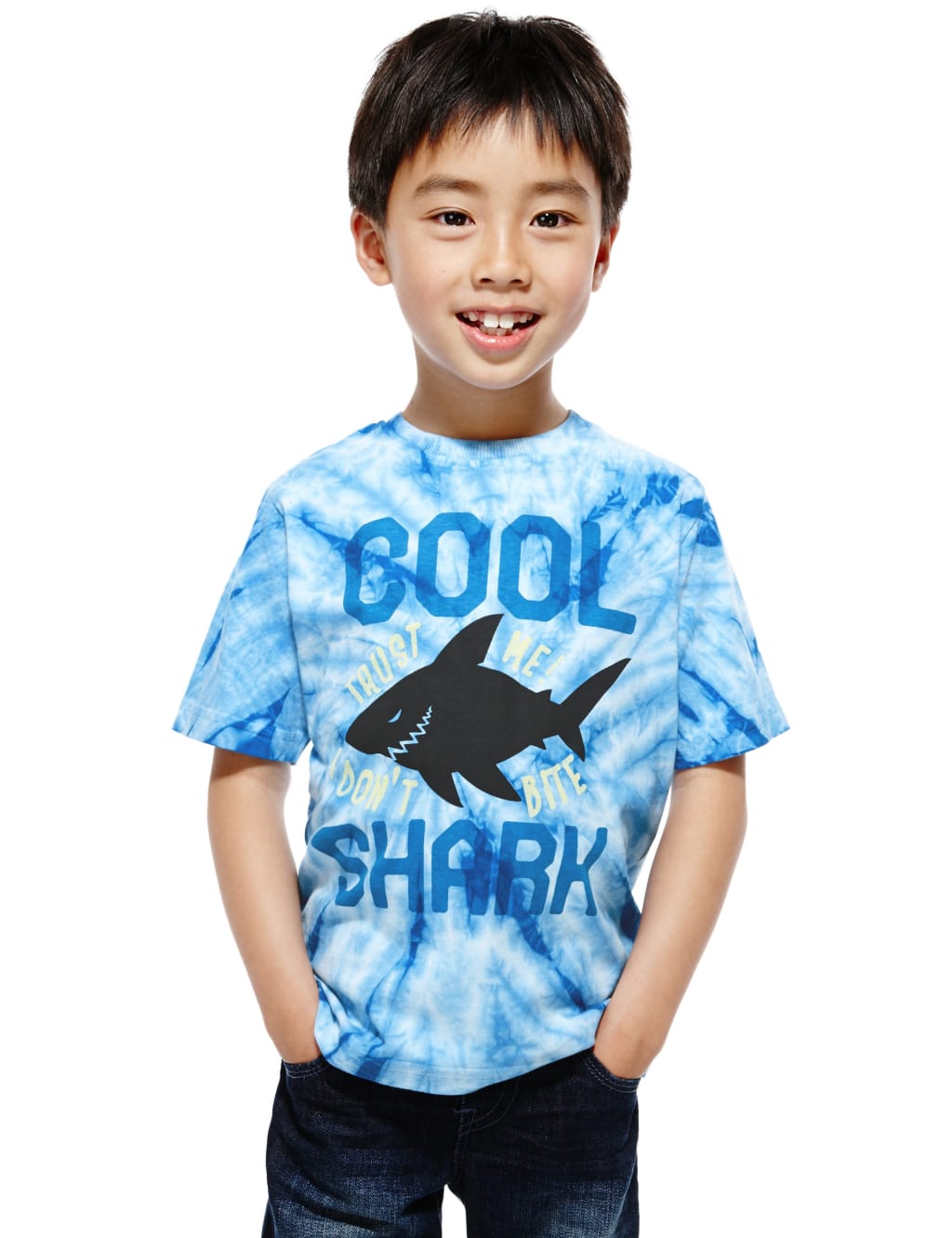 Pure Cotton Tie Dye Shark Print T-Shirt (1-7 Years) 1 of 3