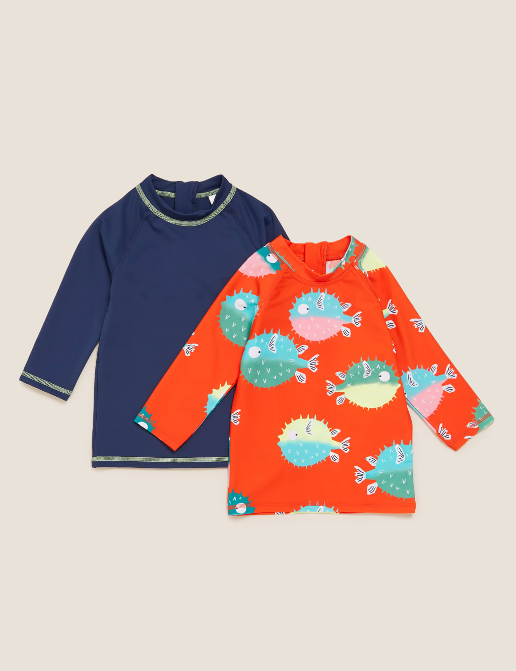 2pk Printed and Solid Rash Vests (2-7 Yrs) 1 of 4