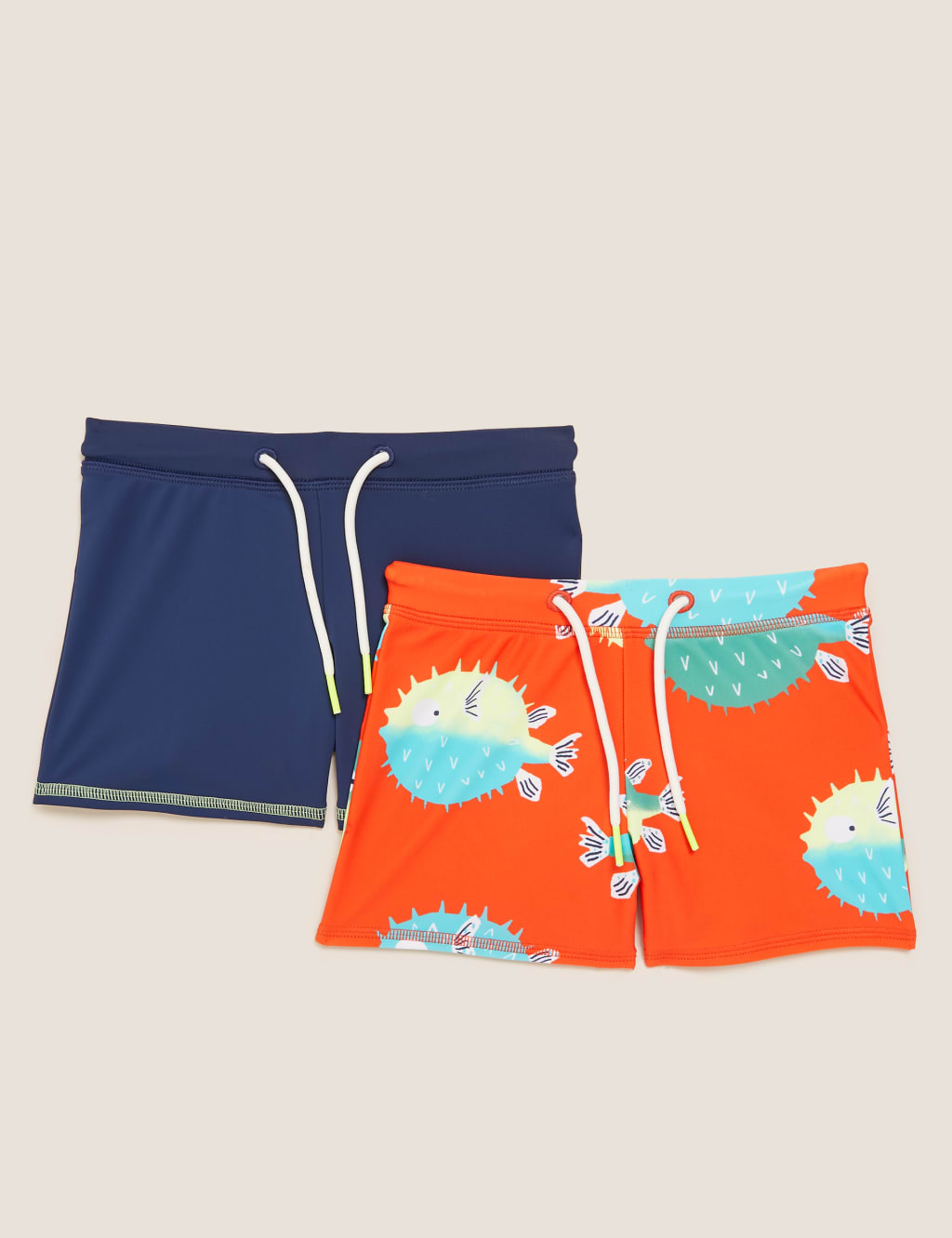 2pk Puffer Fish and Solid Swim Trunks (2-7 Yrs) 1 of 2