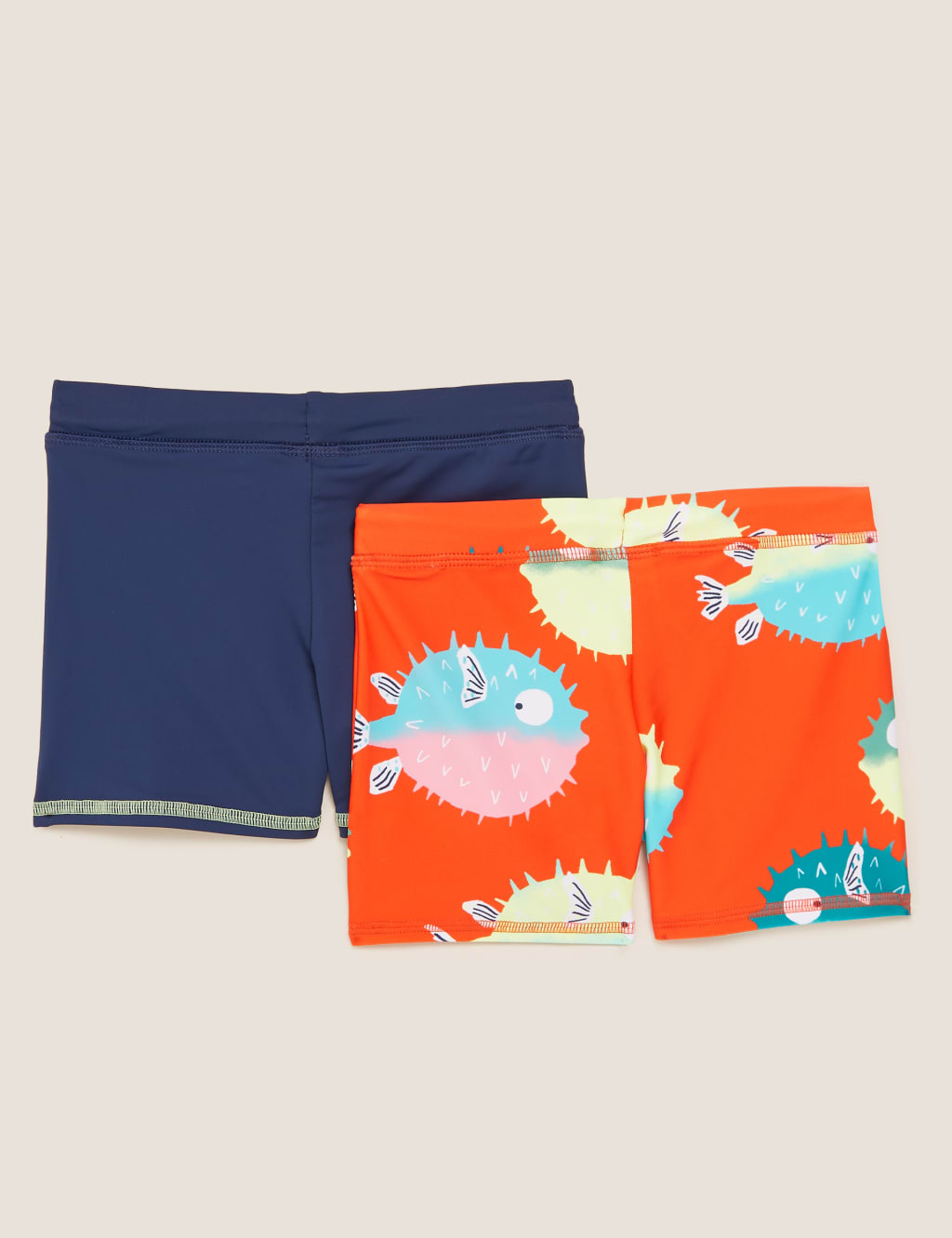 2pk Puffer Fish and Solid Swim Trunks (2-7 Yrs) 2 of 2