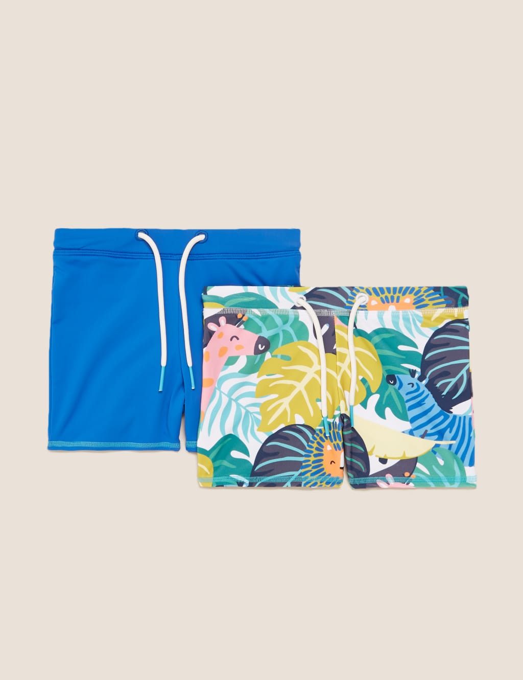 2pk Palm Print and Solid Swim Trunks (2-7 Yrs) 1 of 2