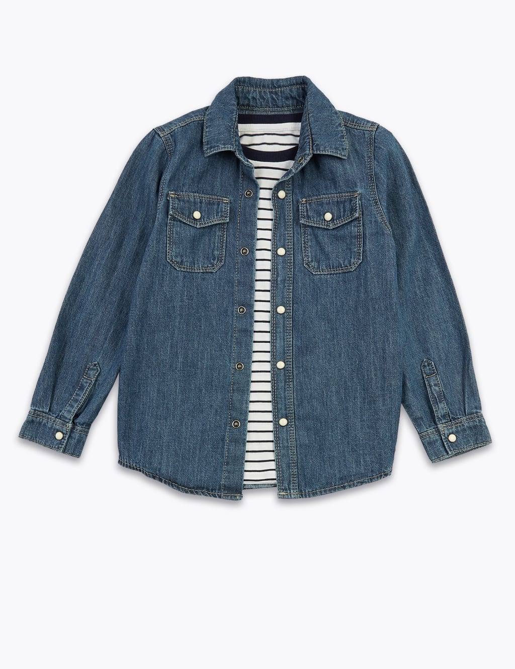 2 Piece Denim Shirt with Striped T-Shirt (2-7 Yrs) 2 of 5