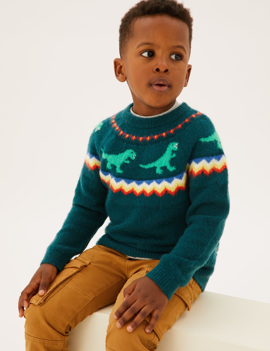 Fair Isle Dinosaur Knitted Jumper 2 7 Yrs M S Collection M S