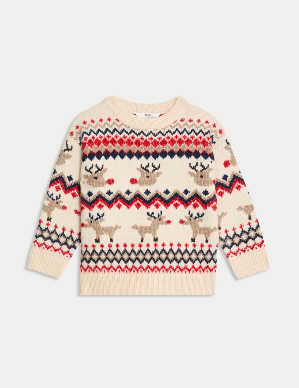 Festive Reindeer Fair Isle Knitted Jumper 2 8 Yrs