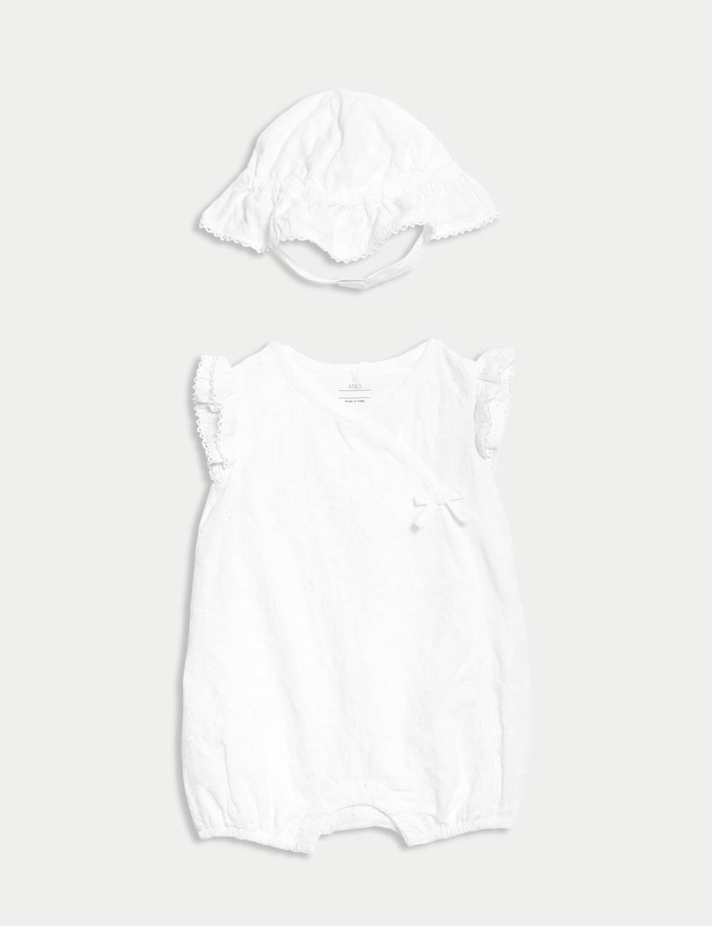 2pc Pure Cotton Romper and Hat (7lbs-12 Mths) 1 of 4