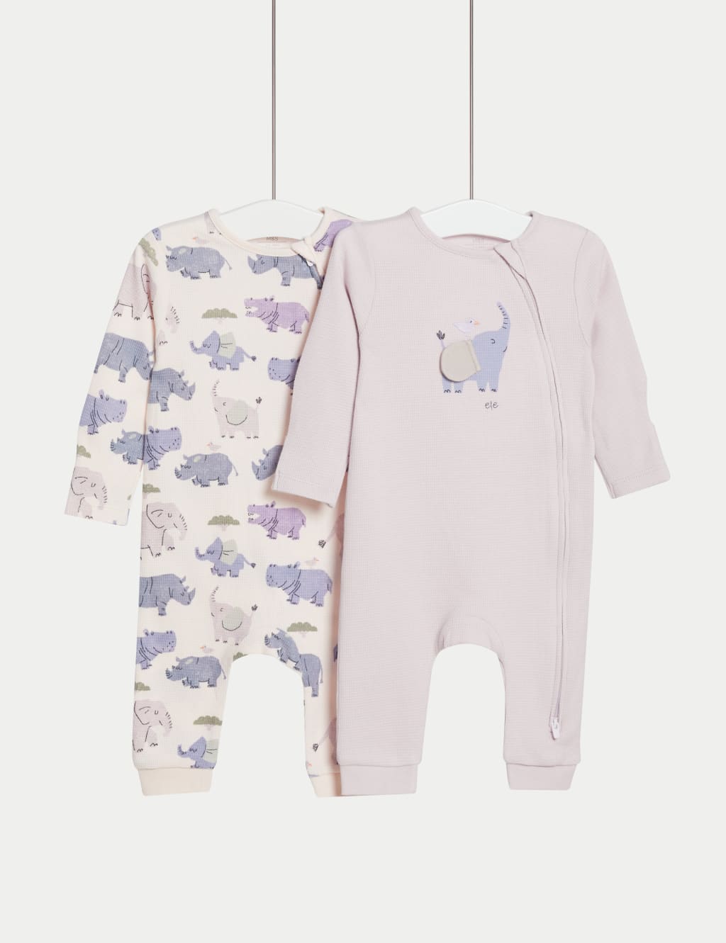 2pk Pure Cotton Elephant Sleepsuits 0 3 Yrs M S Collection M S