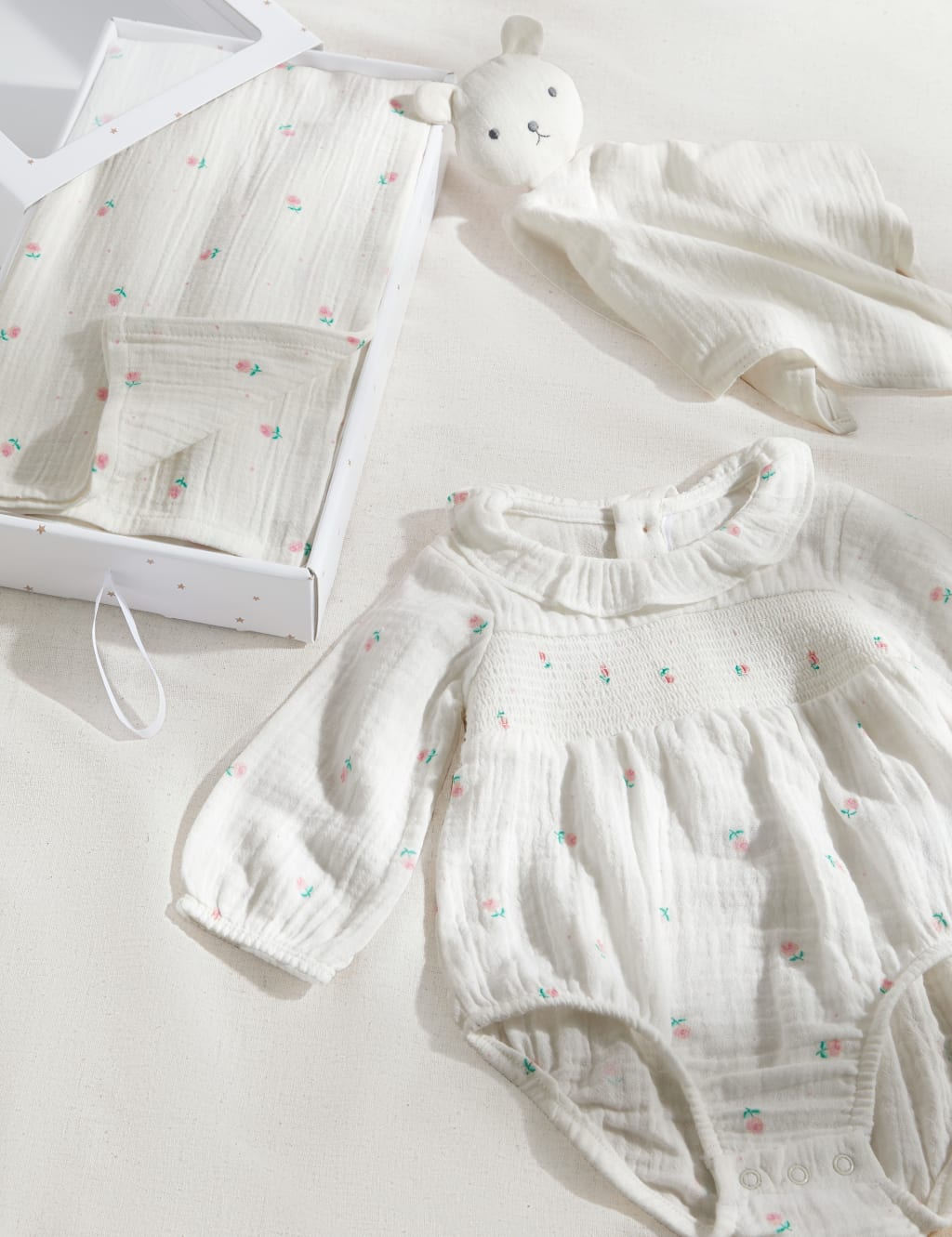 3pc Pure Cotton Floral Starter Gift Set 0 6 Mths