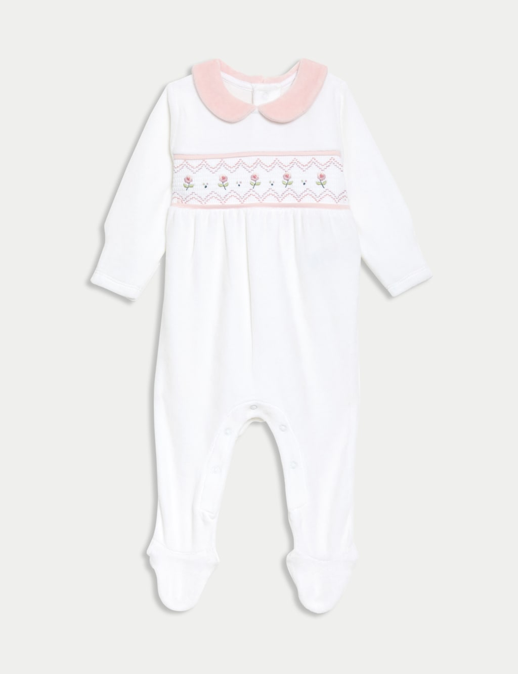 Cotton Rich Velour Floral Sleepsuit (7lbs-1 Yrs) 2 of 6