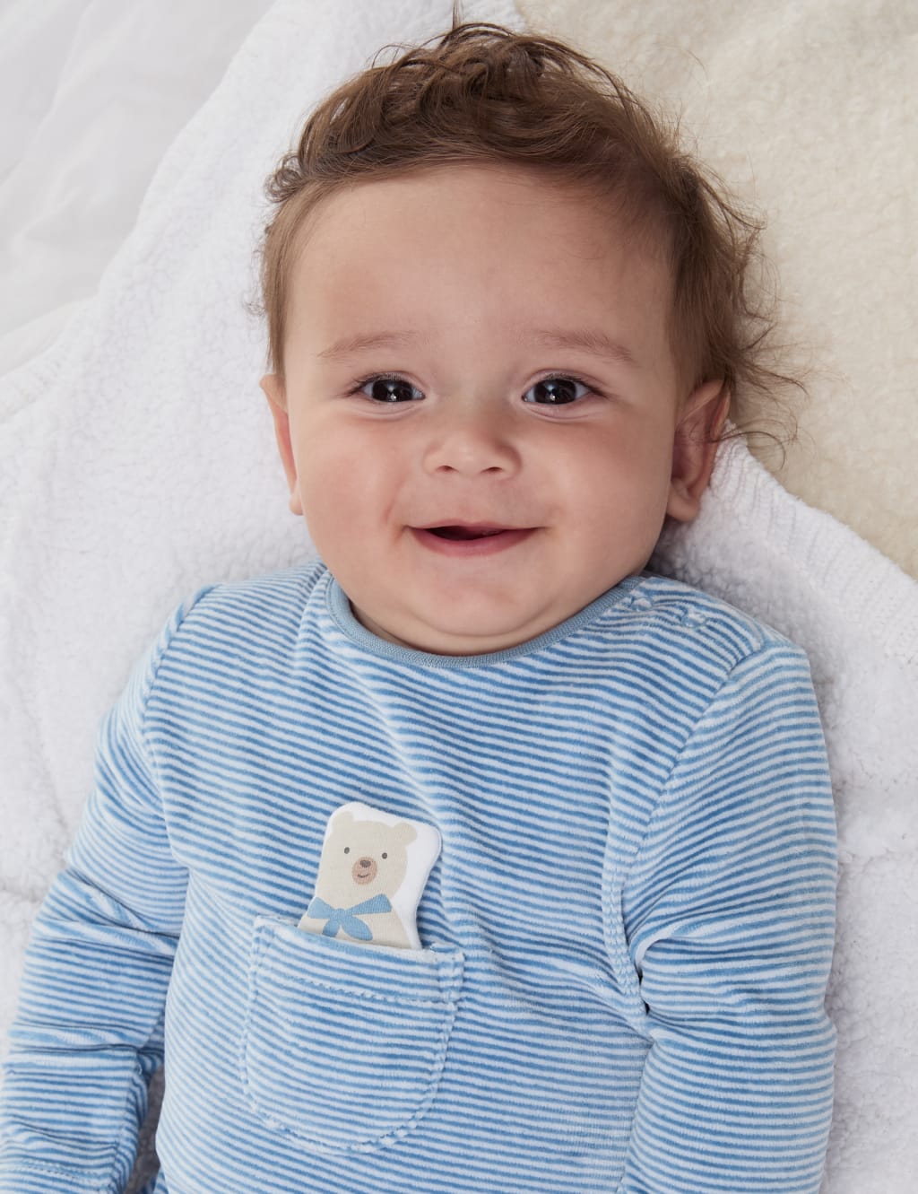 Cotton Rich Velour Striped Bear Sleepsuit (7lbs-1 Yrs) 6 of 6