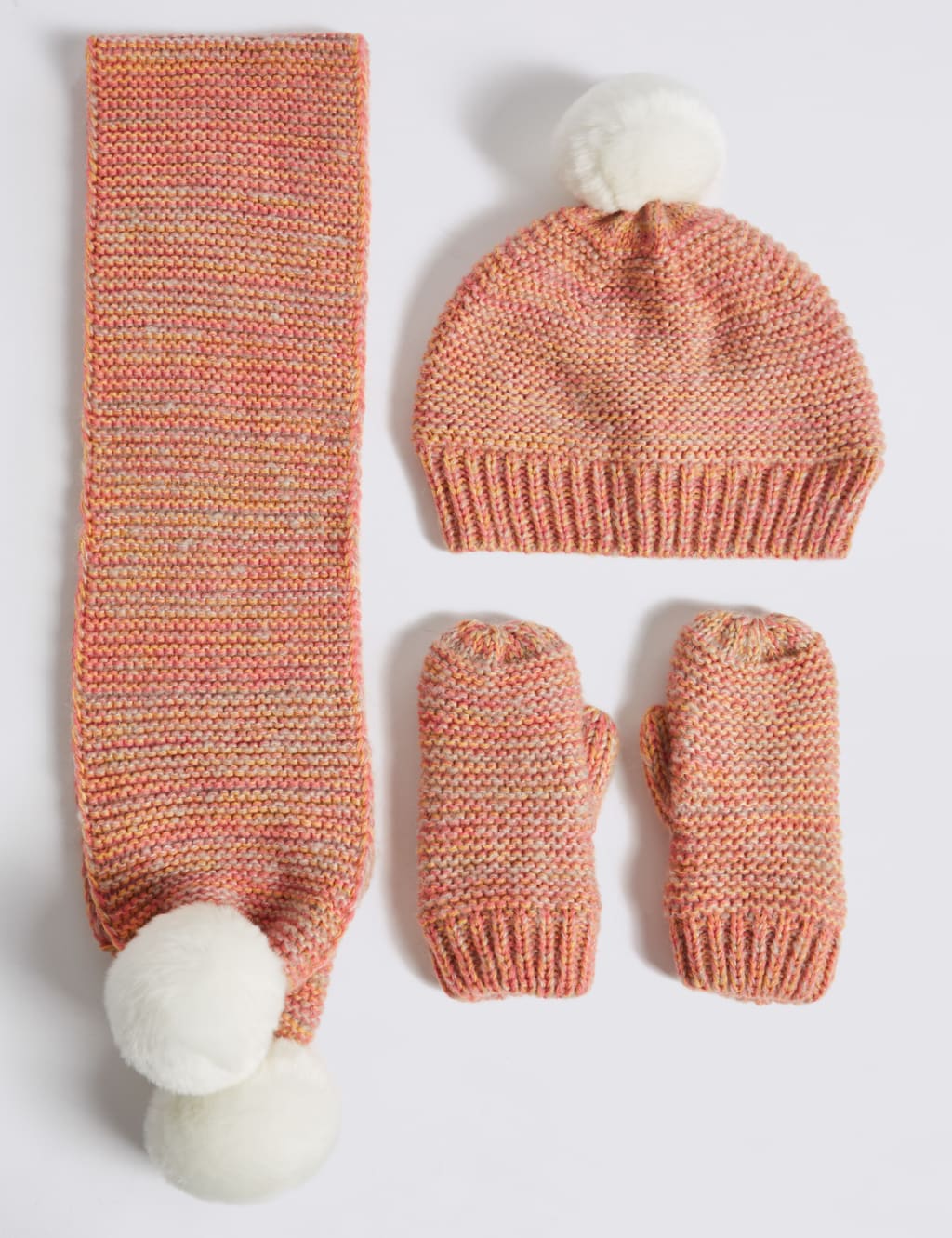 Kids’ Pom-pom Hat, Scarf & Mittens Set 1 of 2