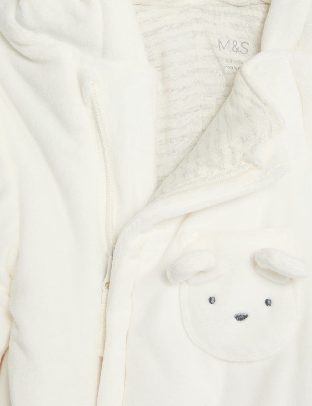 Velour Bear Pocket Hooded Pramsuit (0-12 Mths) 3 of 4