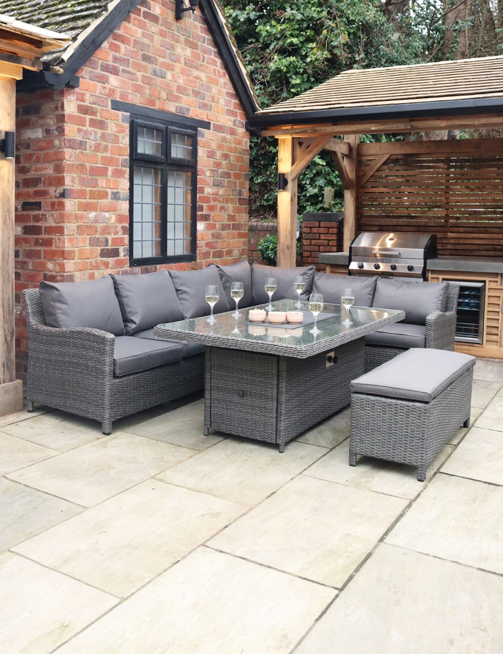 Paris Fire Pit Deluxe Rectangle Dining Set 3 of 6