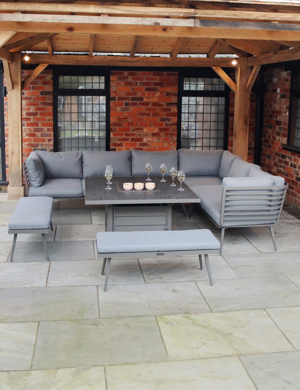 Mayfair Fire Pit Corner Lounging Set With 2 Benches 3 of 6