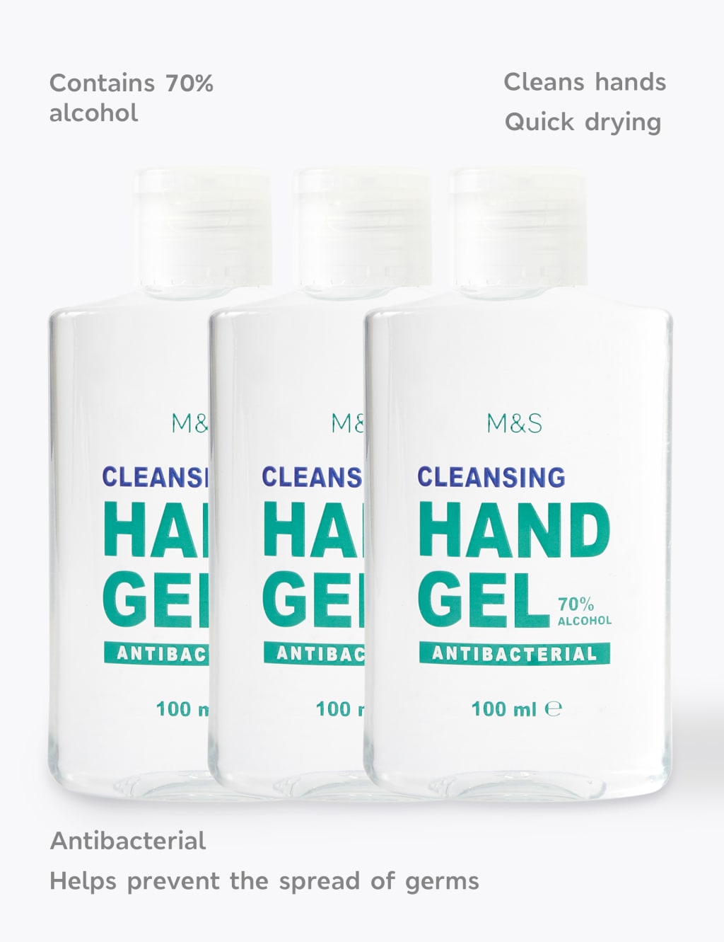 3 Pack Antibacterial Hand Sanitiser Gel 100ml 2 of 2