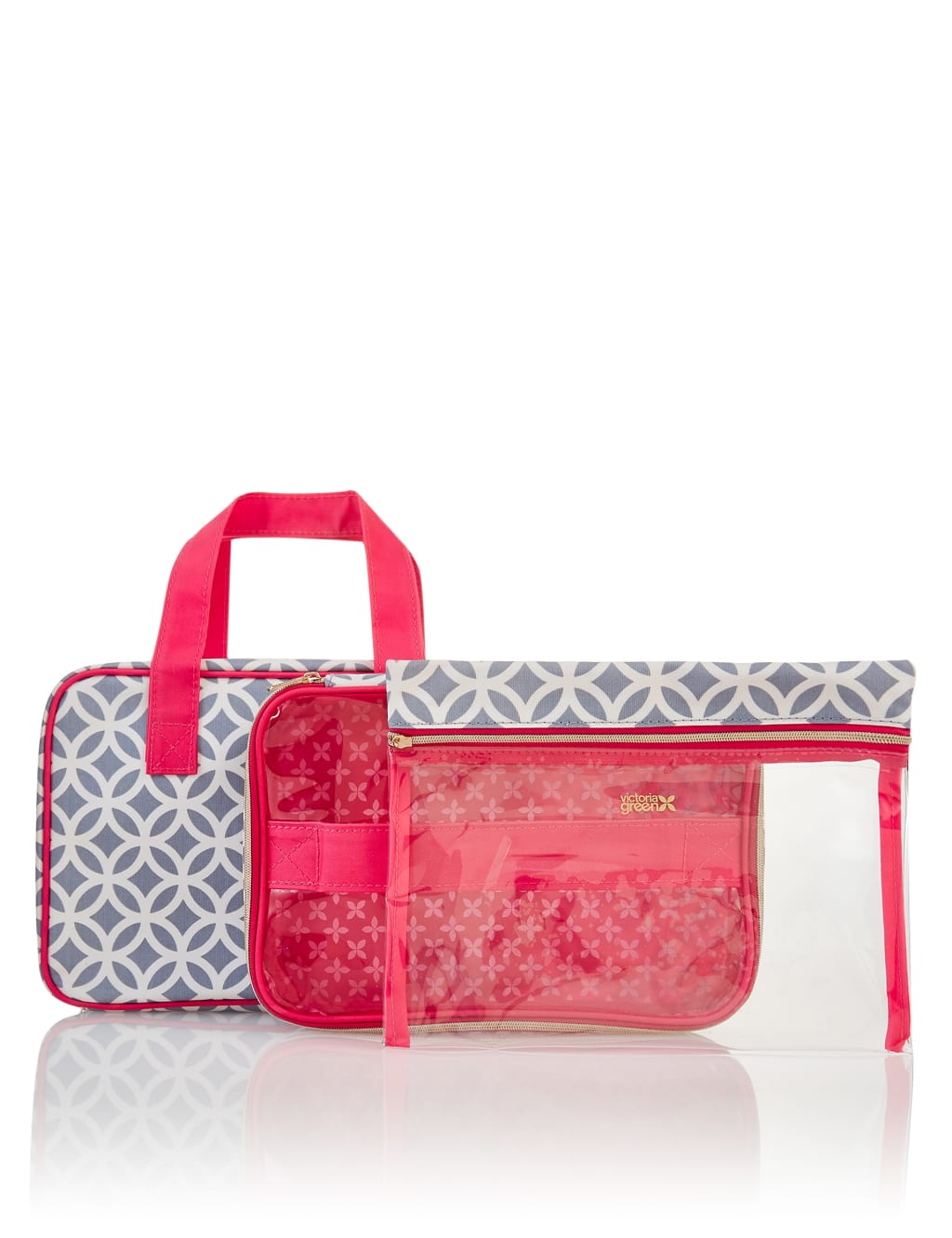 Grace Smoke Geometric Folding Beauty Bag Victoria Green M S