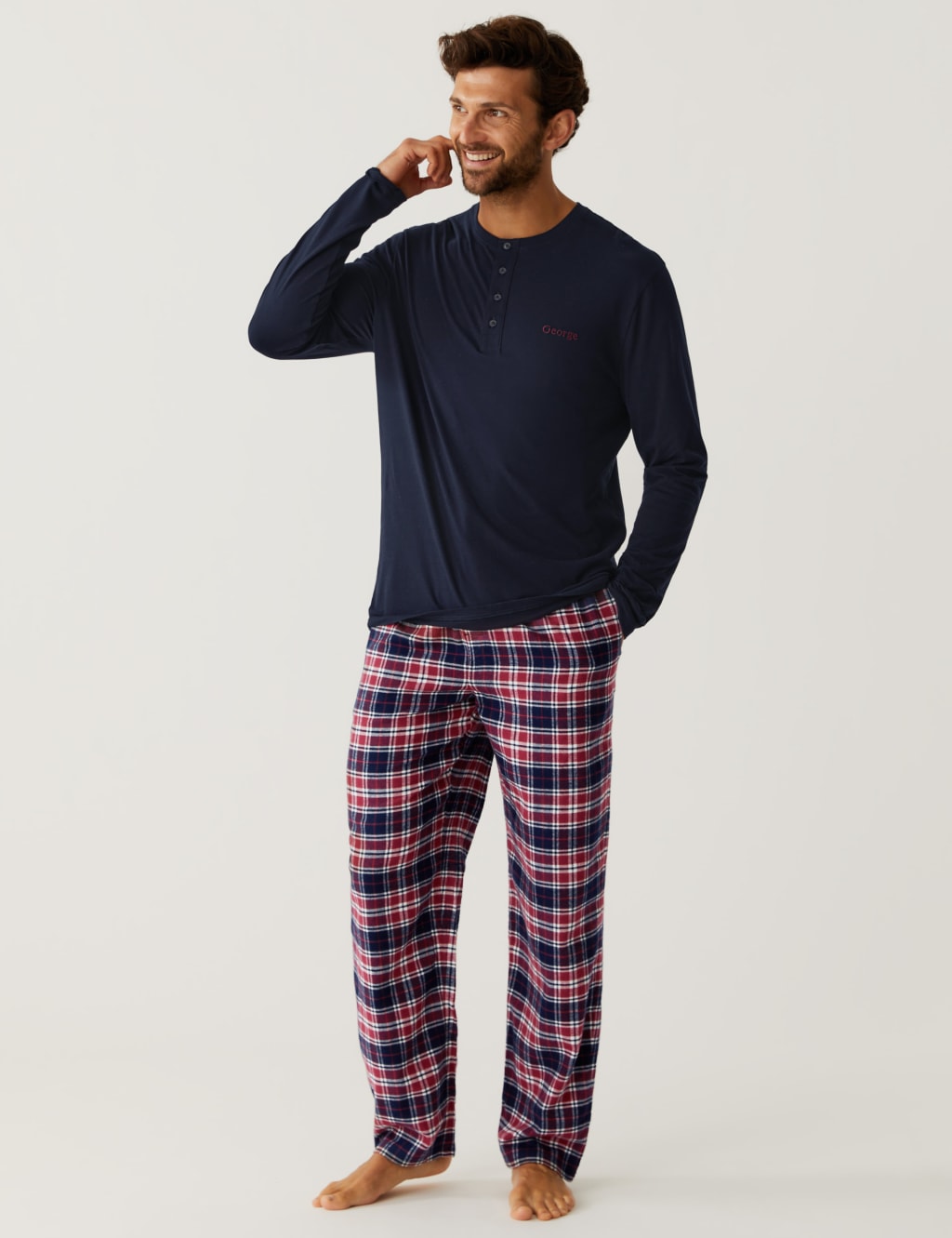 Personalised Men s Brushed Cotton Pyjama Set M S Collection M S